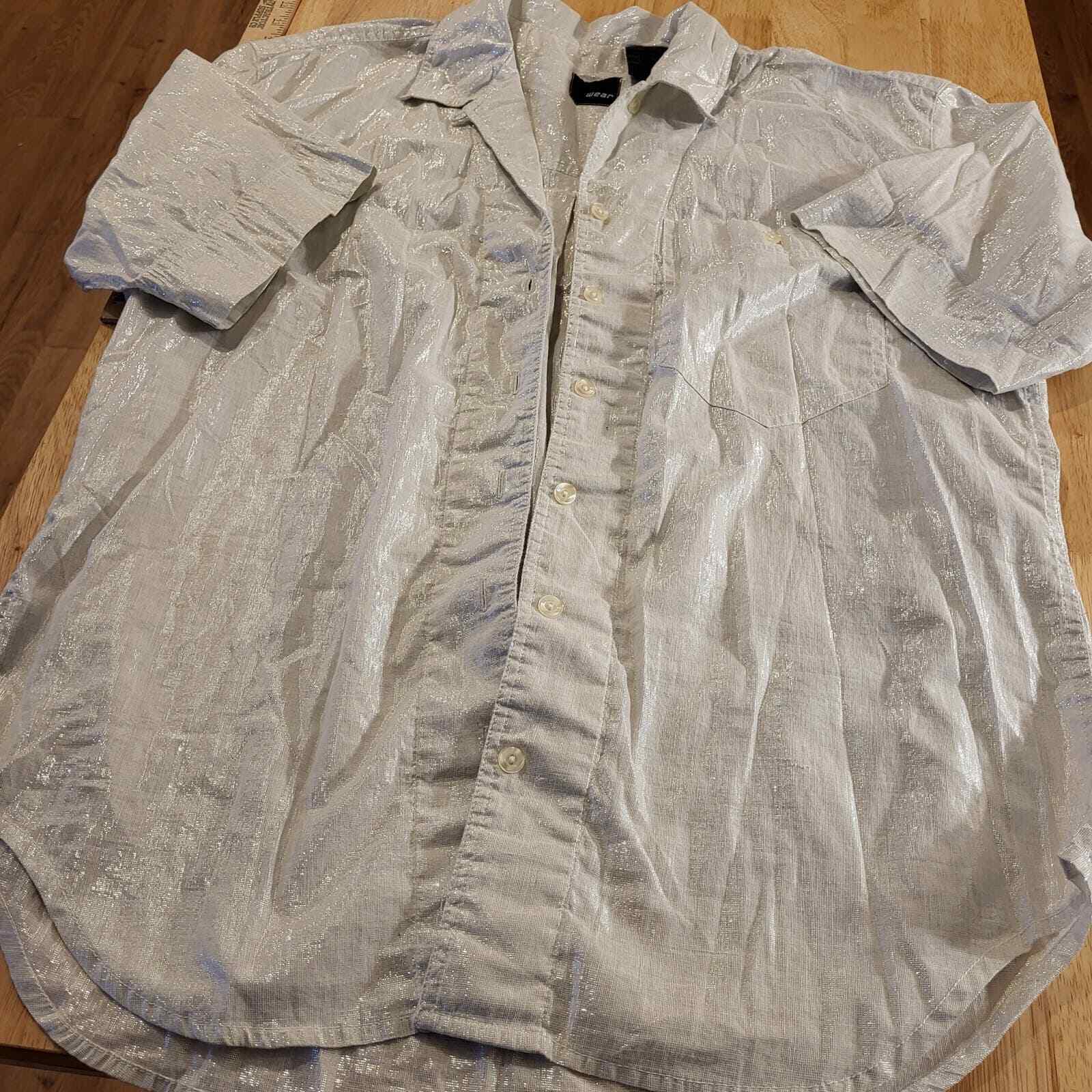 Vintage Liz Wear short sleeve silver metallic collared button down
