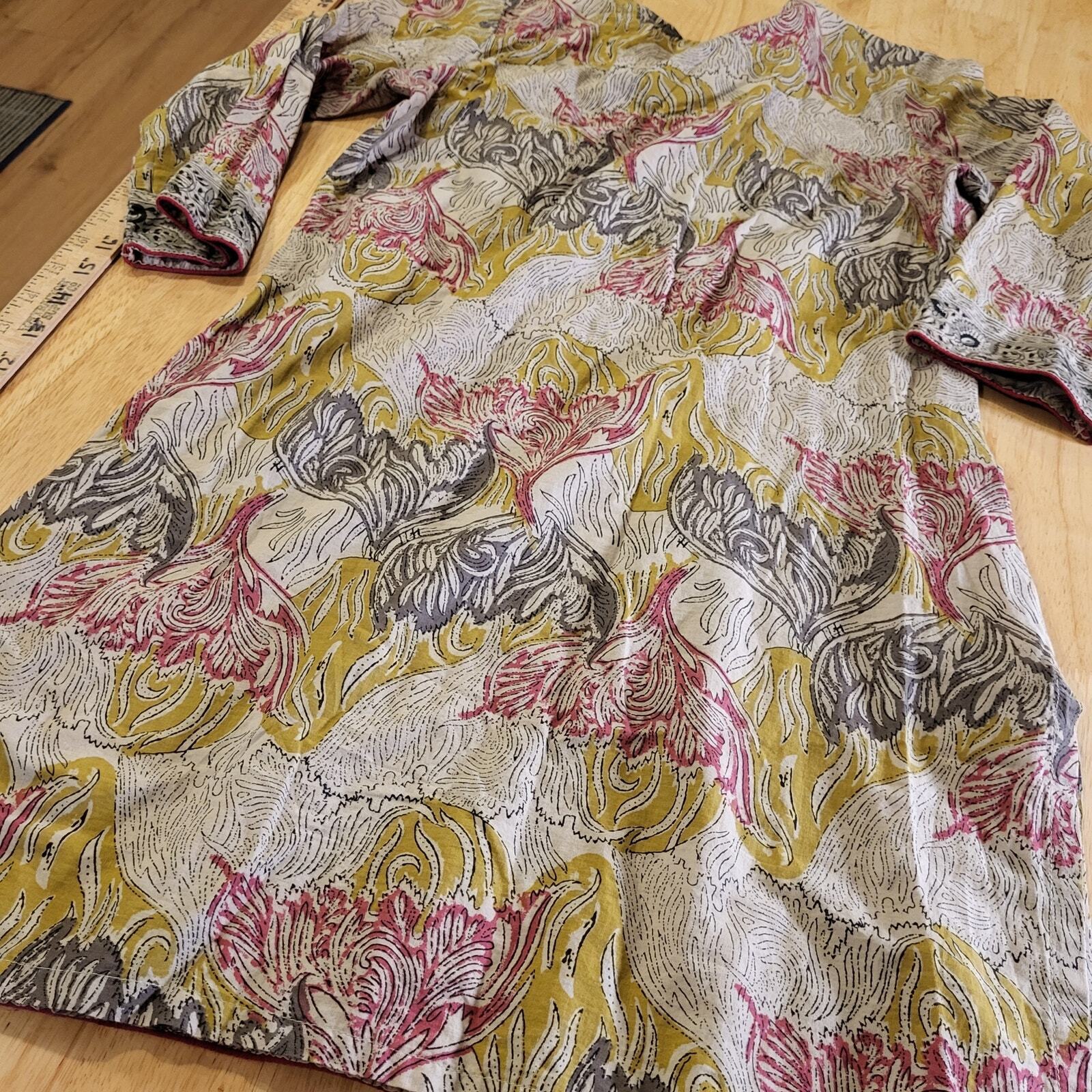 Cotton India Printed Blouse Woven 3/4 Sleeve Small