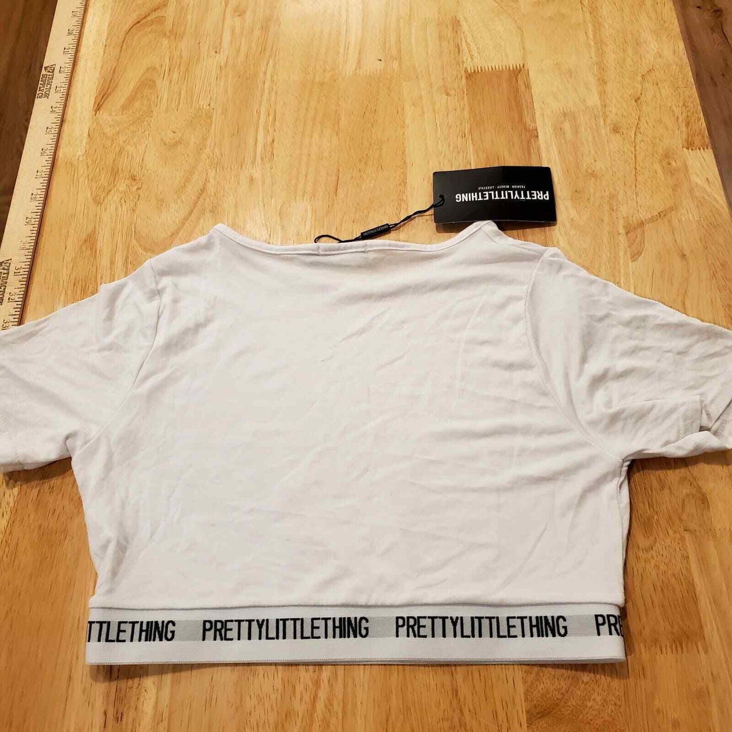 New with Tags White Crop Tee Elastic Waist Logo
