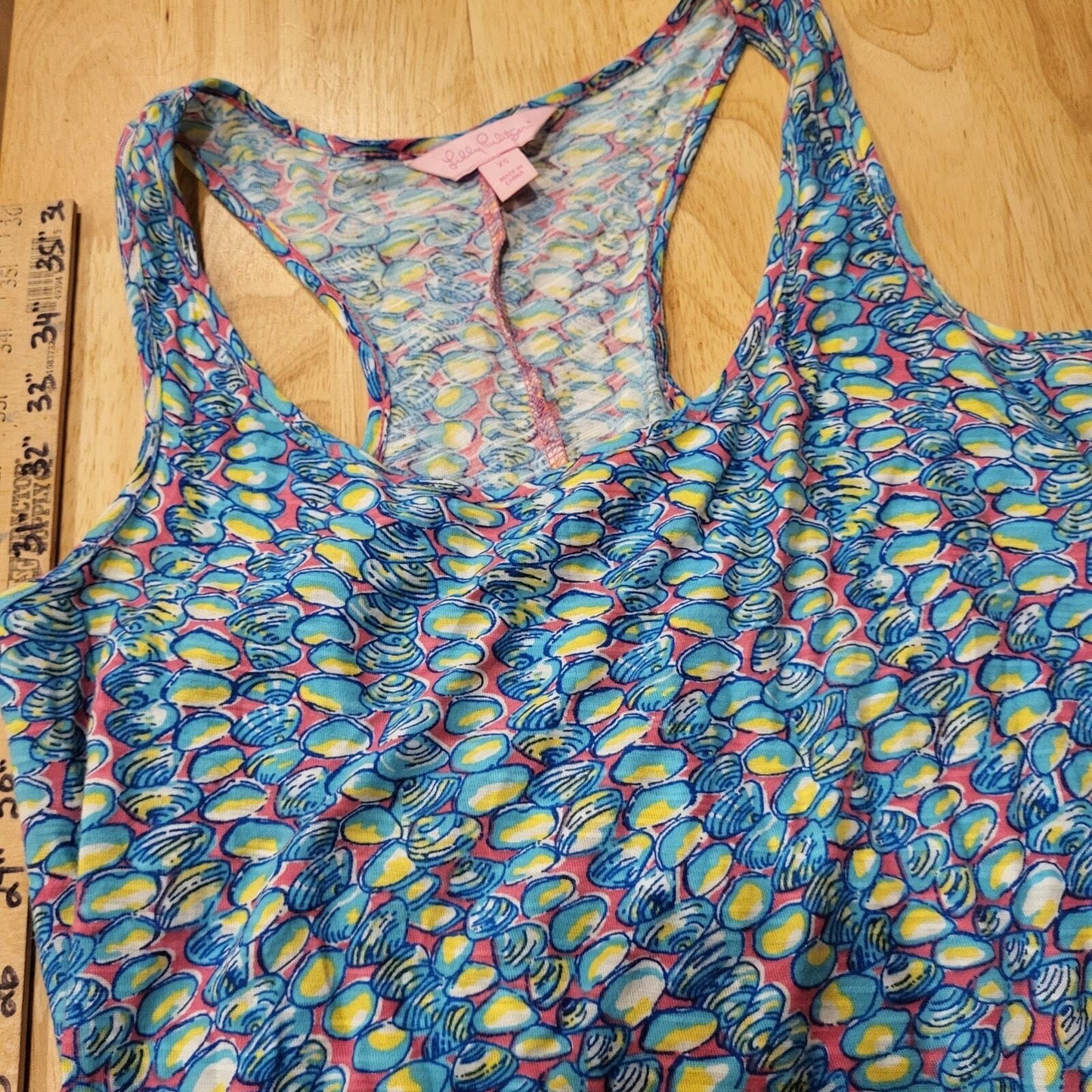 Lilly Pulitzer Muscle Print Blue Tank Maxi T-shirt Dress 60" Long 17" Pit 2 Pit
