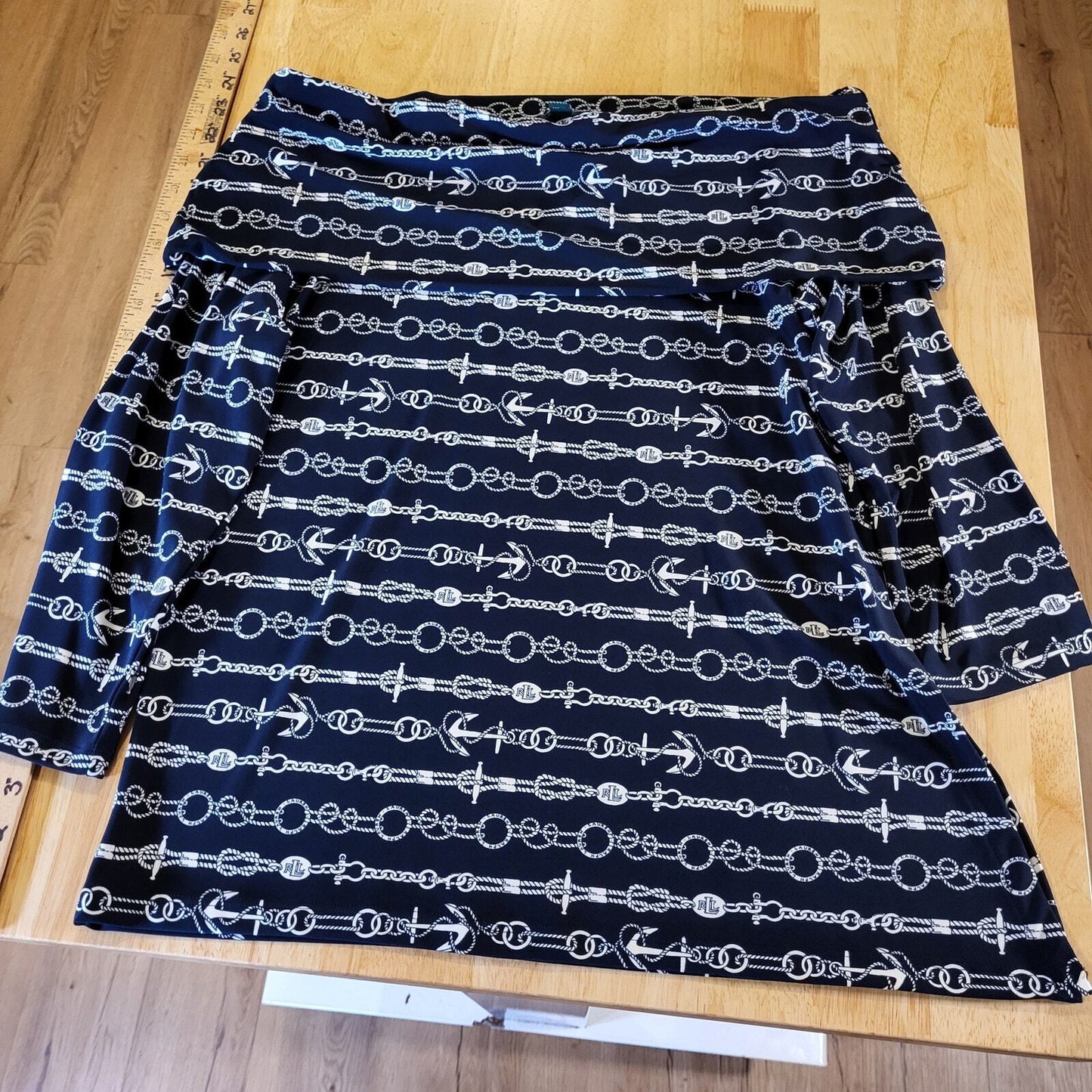 Ralph Lauren Blue Nautical Bardot Off the Shoulder Blouse Navy Large Side Slit