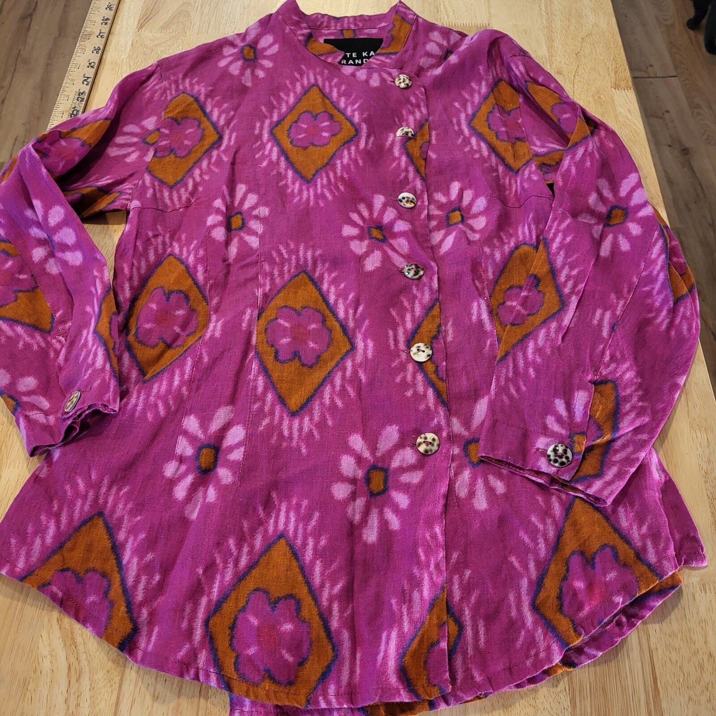 Bitte Kai Rand Batik Dyed Pink Double Breasted Button Blouse 18" Pit 2 PIT Small