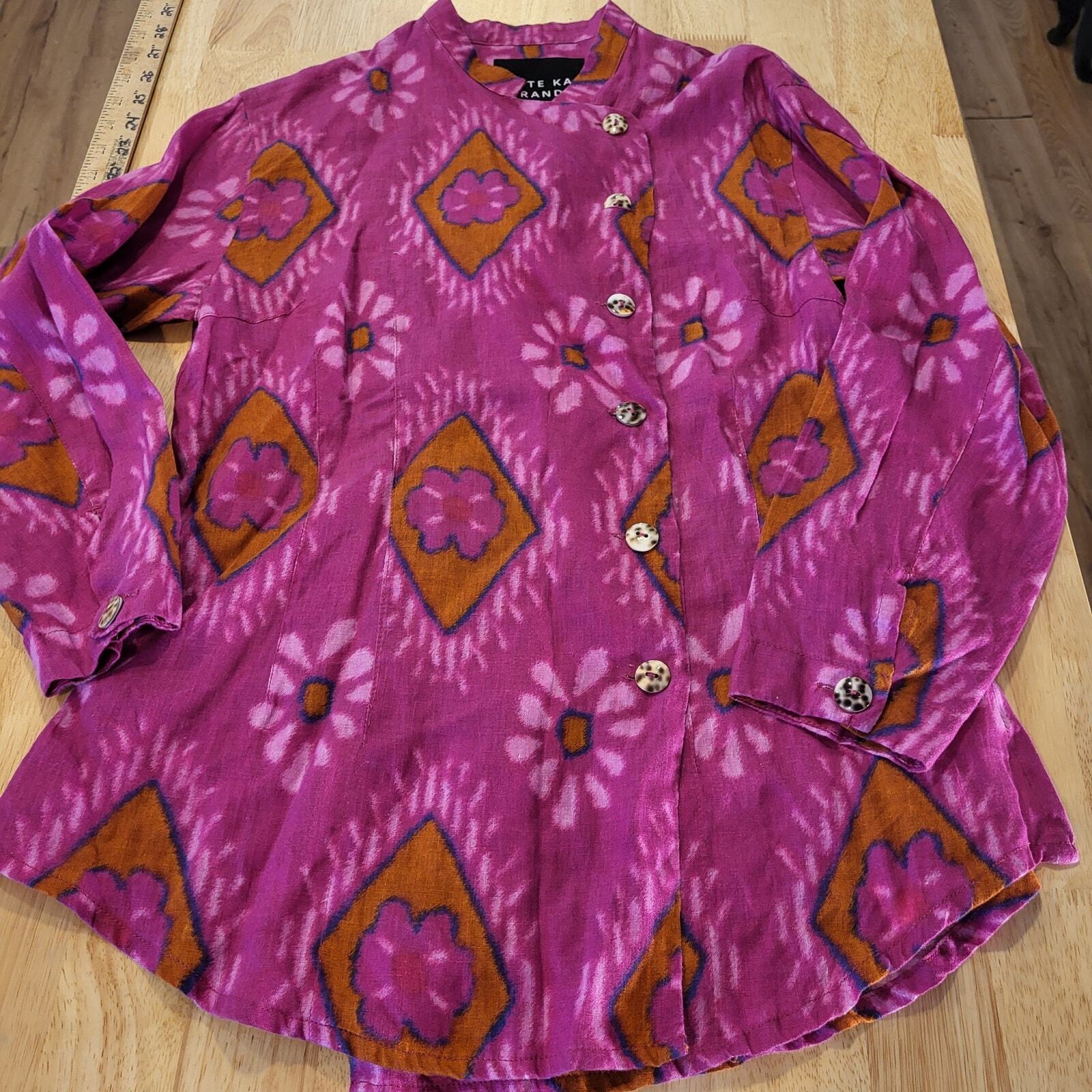 Bitte Kai Rand Batik Dyed Pink Double Breasted Button Blouse 18" Pit 2 PIT Small