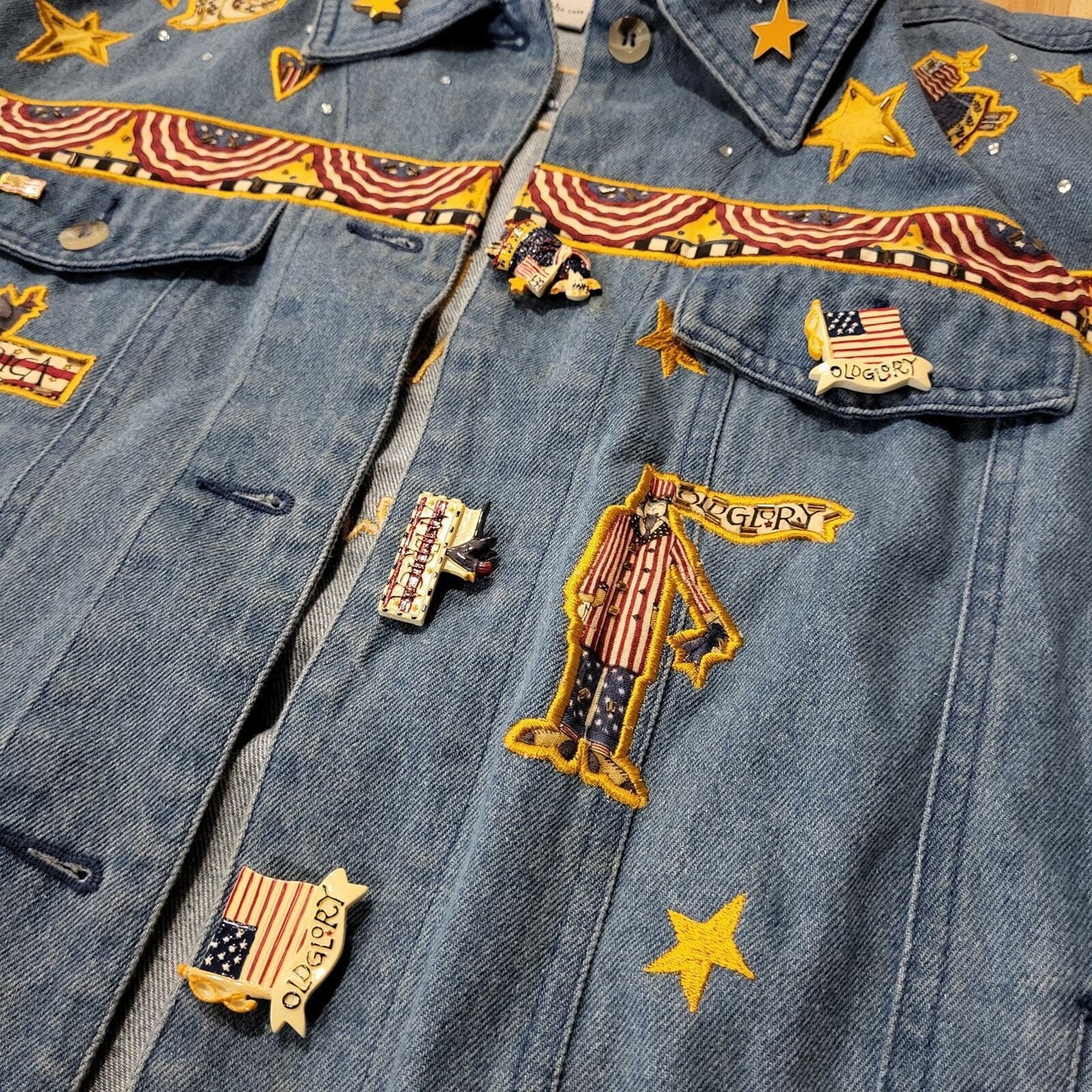 The Quacker Factory America Embroidered Jean Jacket Small