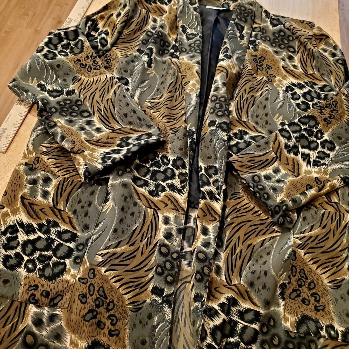 Jonathan Logan Vintage Satin Mixed Animal Print Blazer 80's Glam Rock 24" P2P 