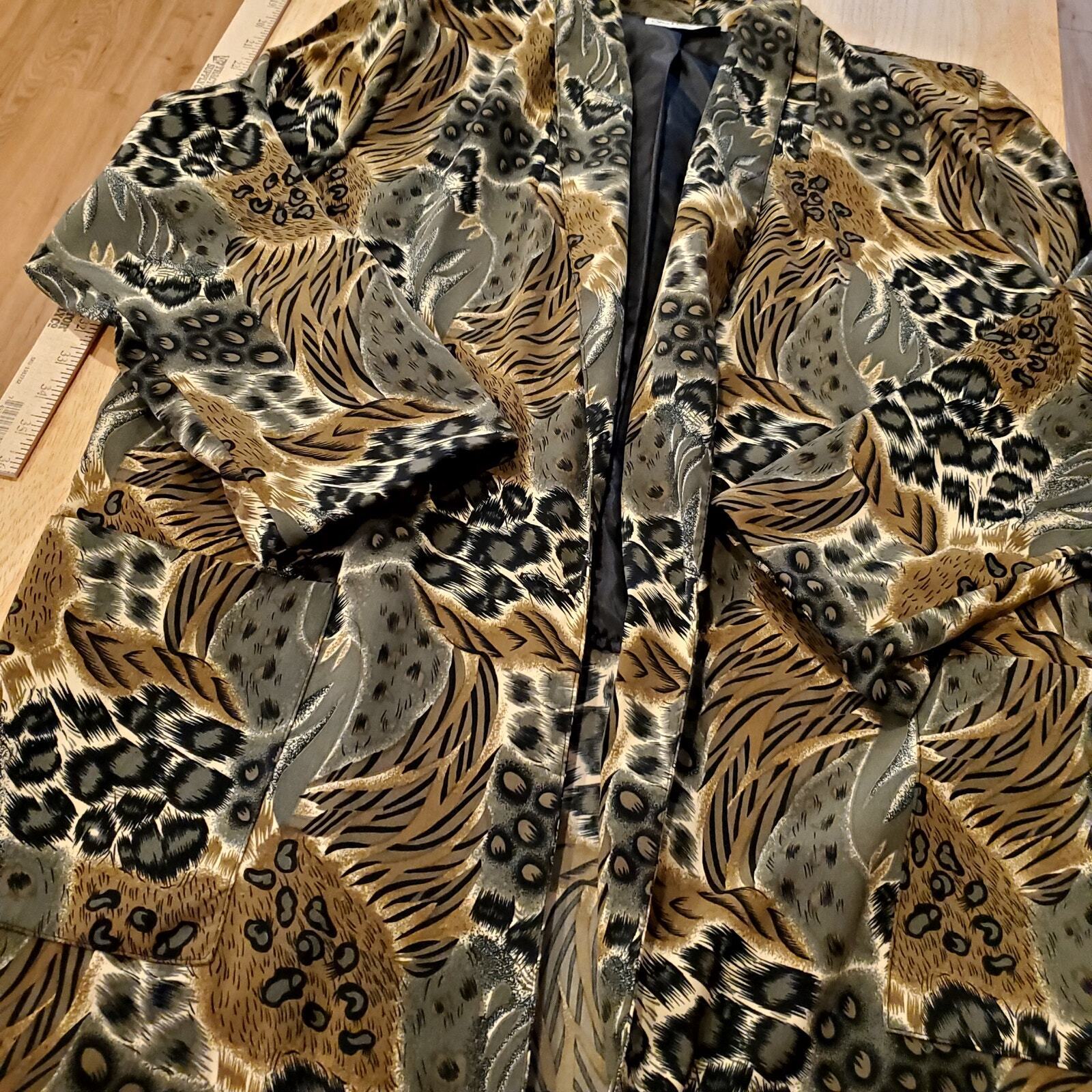 Jonathan Logan Vintage Satin Mixed Animal Print Blazer 80's Glam Rock 24" P2P 