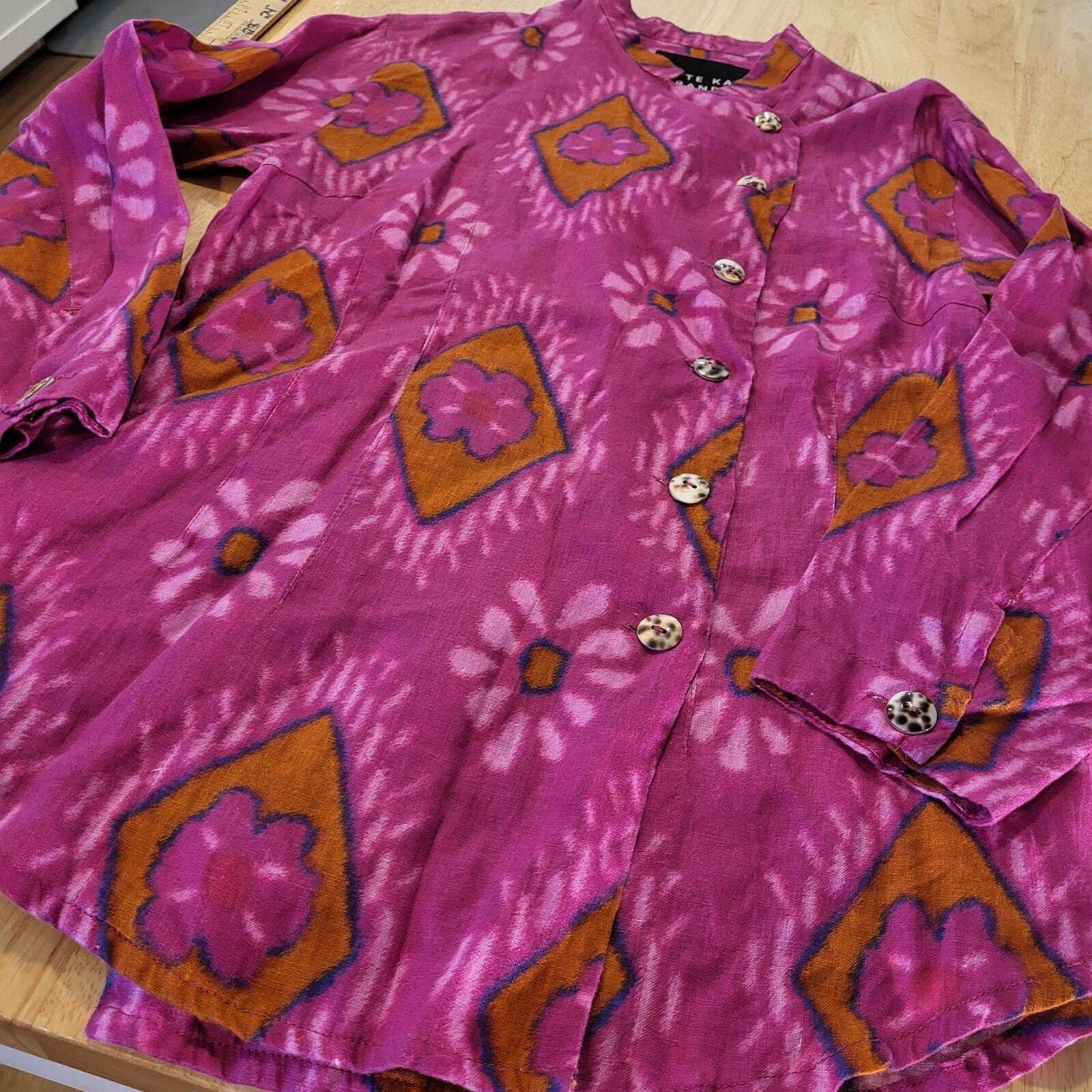 Bitte Kai Rand Batik Dyed Pink Double Breasted Button Blouse 18" Pit 2 PIT Small