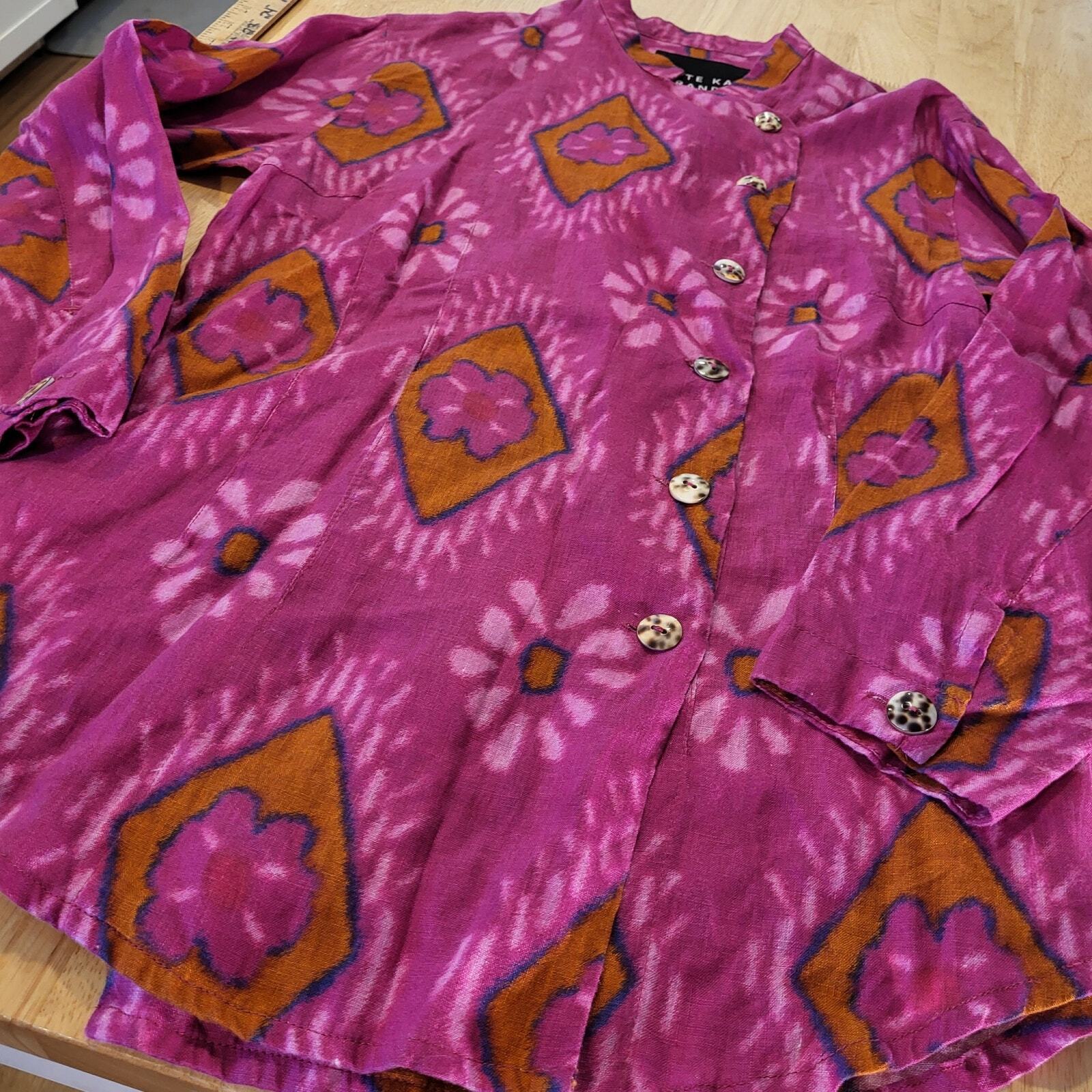 Bitte Kai Rand Batik Dyed Pink Double Breasted Button Blouse 18" Pit 2 PIT Small