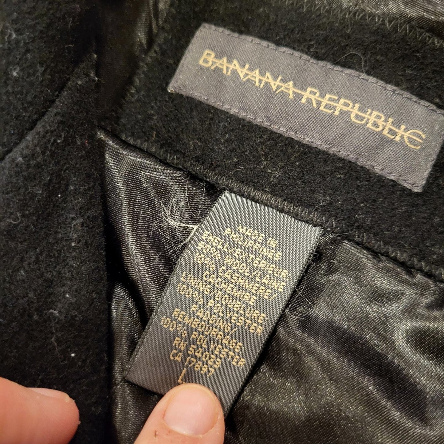 Black Wool Cashmere Banana Republic Pea Coat 25" P2P 34" Long Large