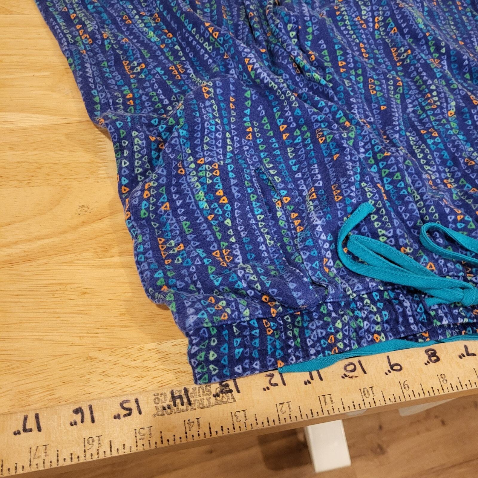 Axcess By Liz Claiborn 100% Cotton Vintage Geometric Blue Knit Elastic Waist