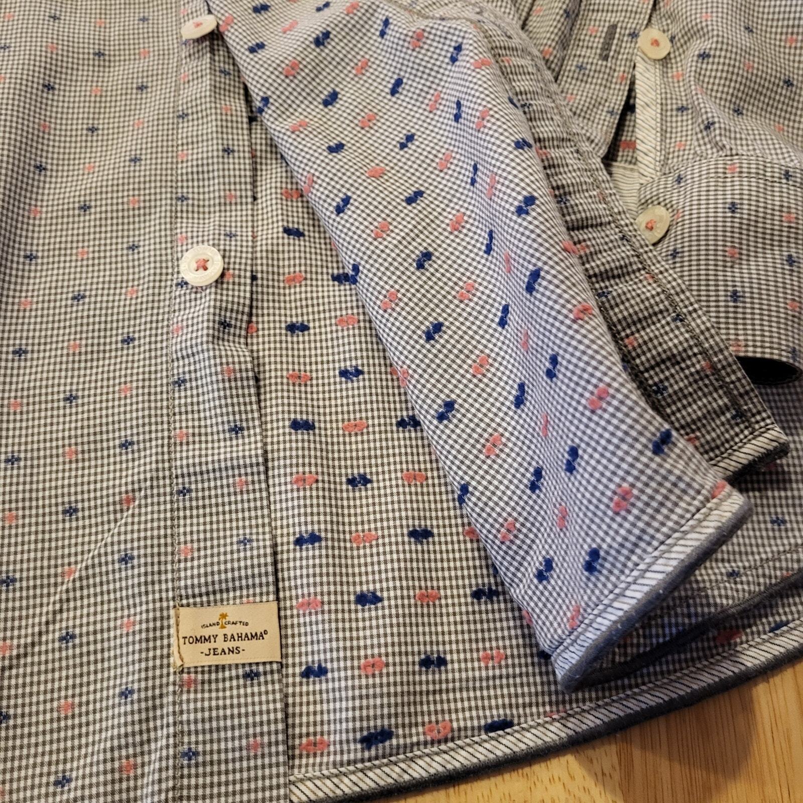 Tommy Bahama Jeans Blue Striped Cotton Shirt XL Collar Button Pocket
