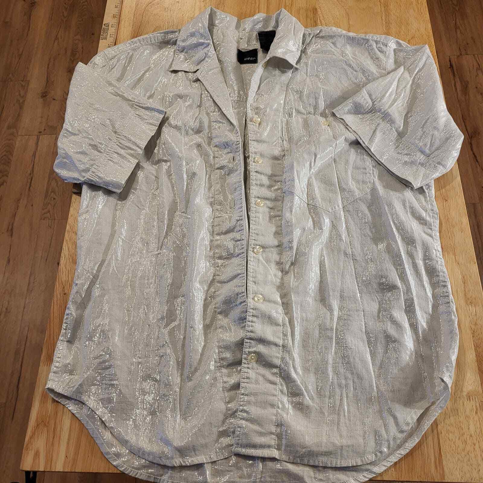 Vintage Liz Wear short sleeve silver metallic collared button down