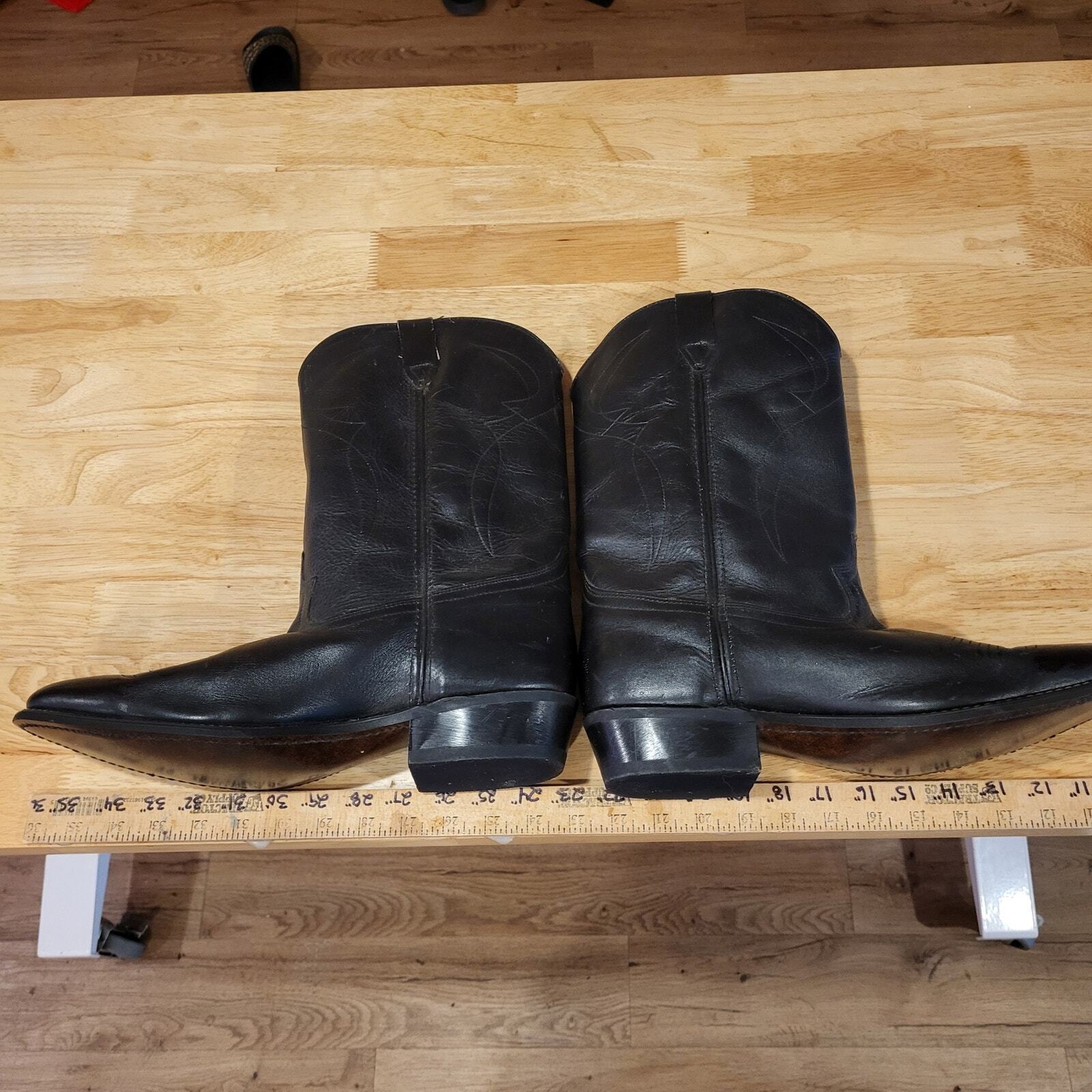 Black leather 12D Cowboy Boots 1" Heel 14" Height Johnny Cash Pointed western