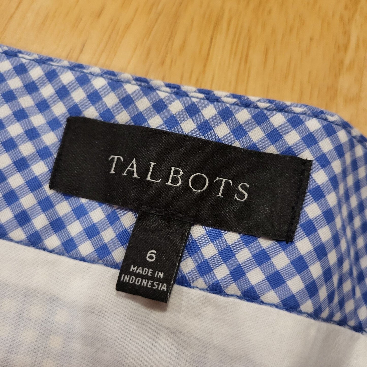 Talbots Blue Gingham Parrot Embroidered Cotton Pencil Skirt Invisible Zip 6