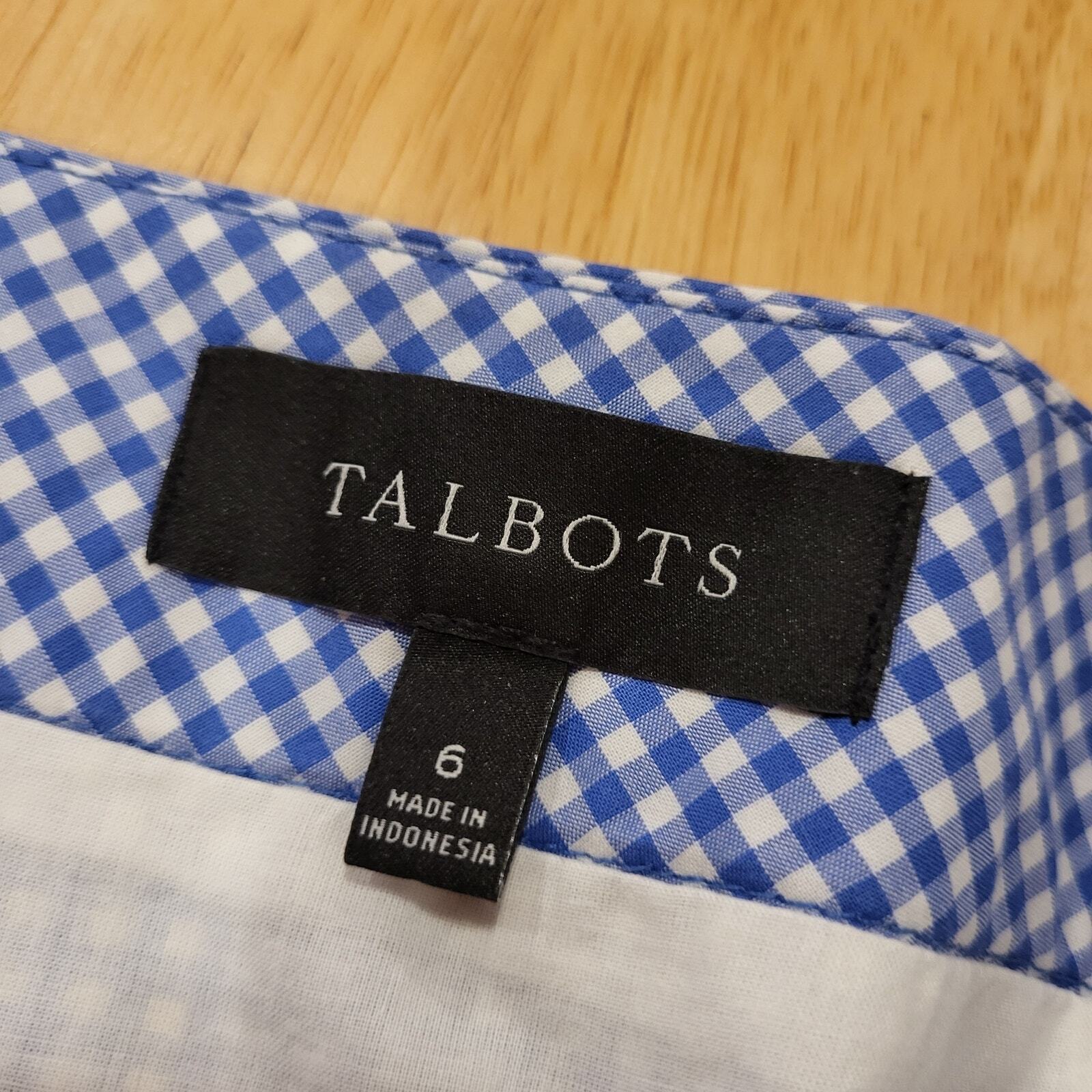 Talbots Blue Gingham Parrot Embroidered Cotton Pencil Skirt Invisible Zip 6