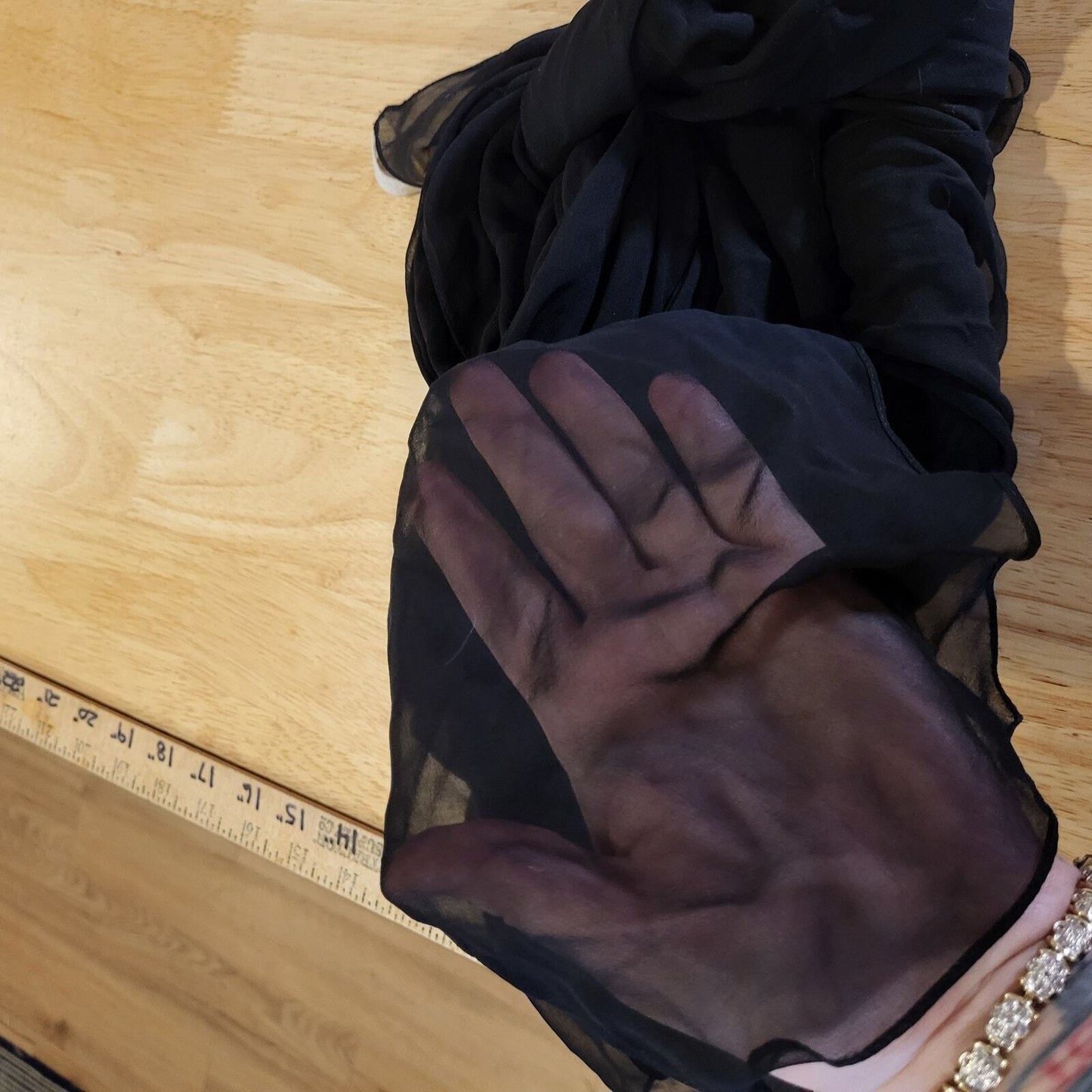 Badgley Mischka Sheer Silk Black Rectangular Scarf 86" long 25" 