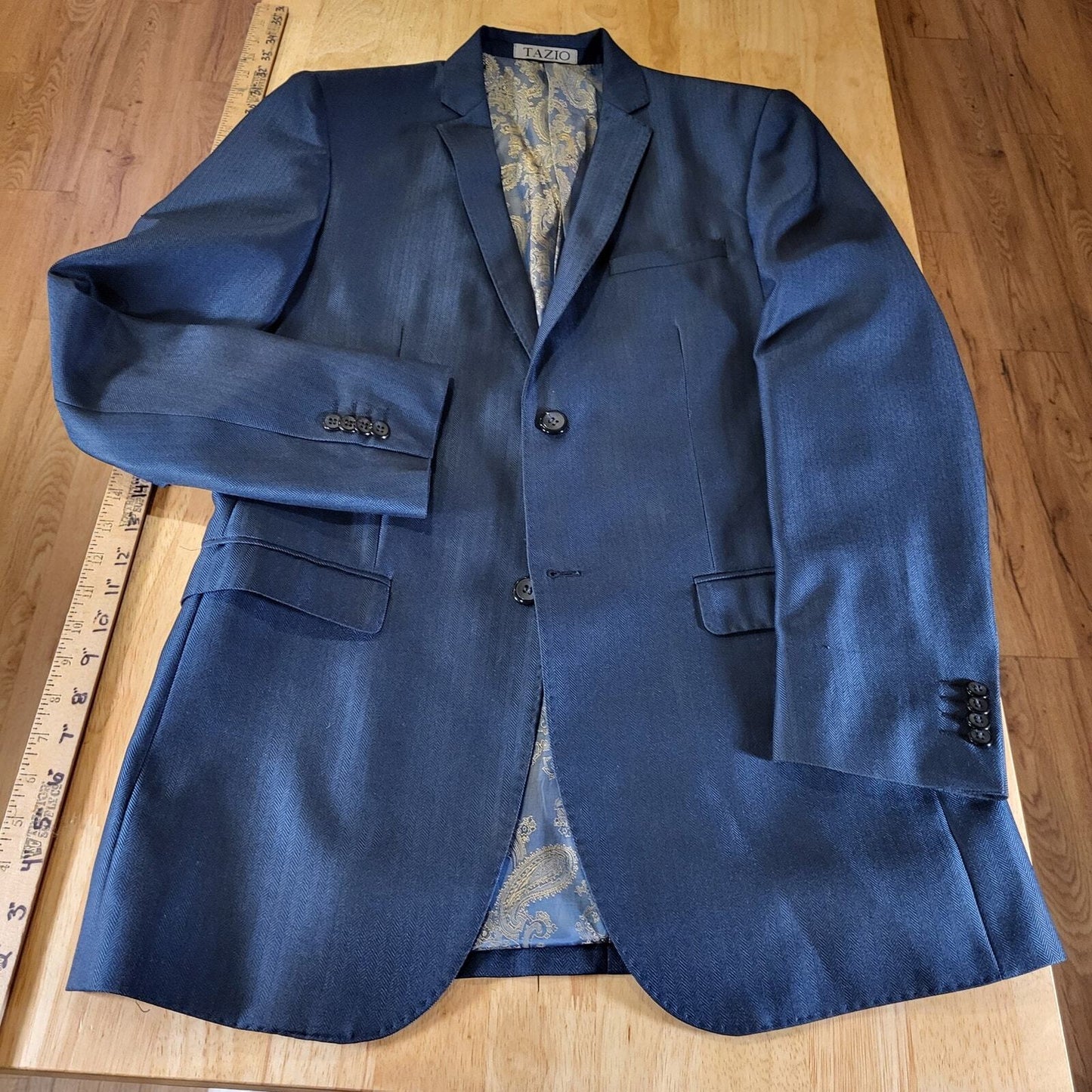 Tazio Italy Tetron Silk Blue Paisley Lined 38L 21" P2P Hand Tailored 
