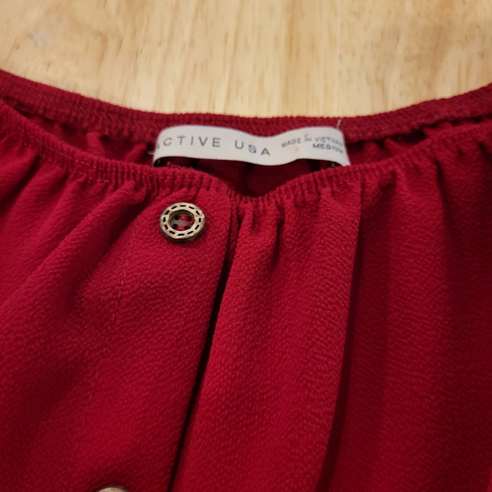 Red Elastic Cold Shoulder Bardot Crop Top Short Puff Sleeve Coquette medium 26"