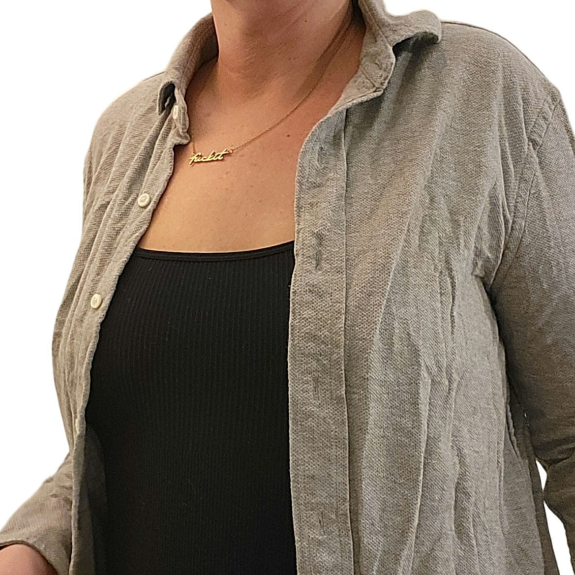 Heather Gray Waffle Knit Women's PS Button Down Collar Shirt Long Sleeve