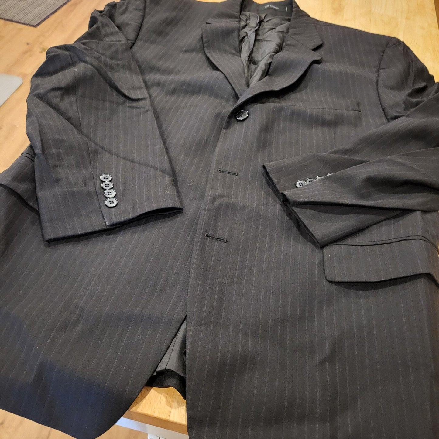 DKNY Black Pinstripe 100% Wool Suit jacket 32" Long 25" P2P