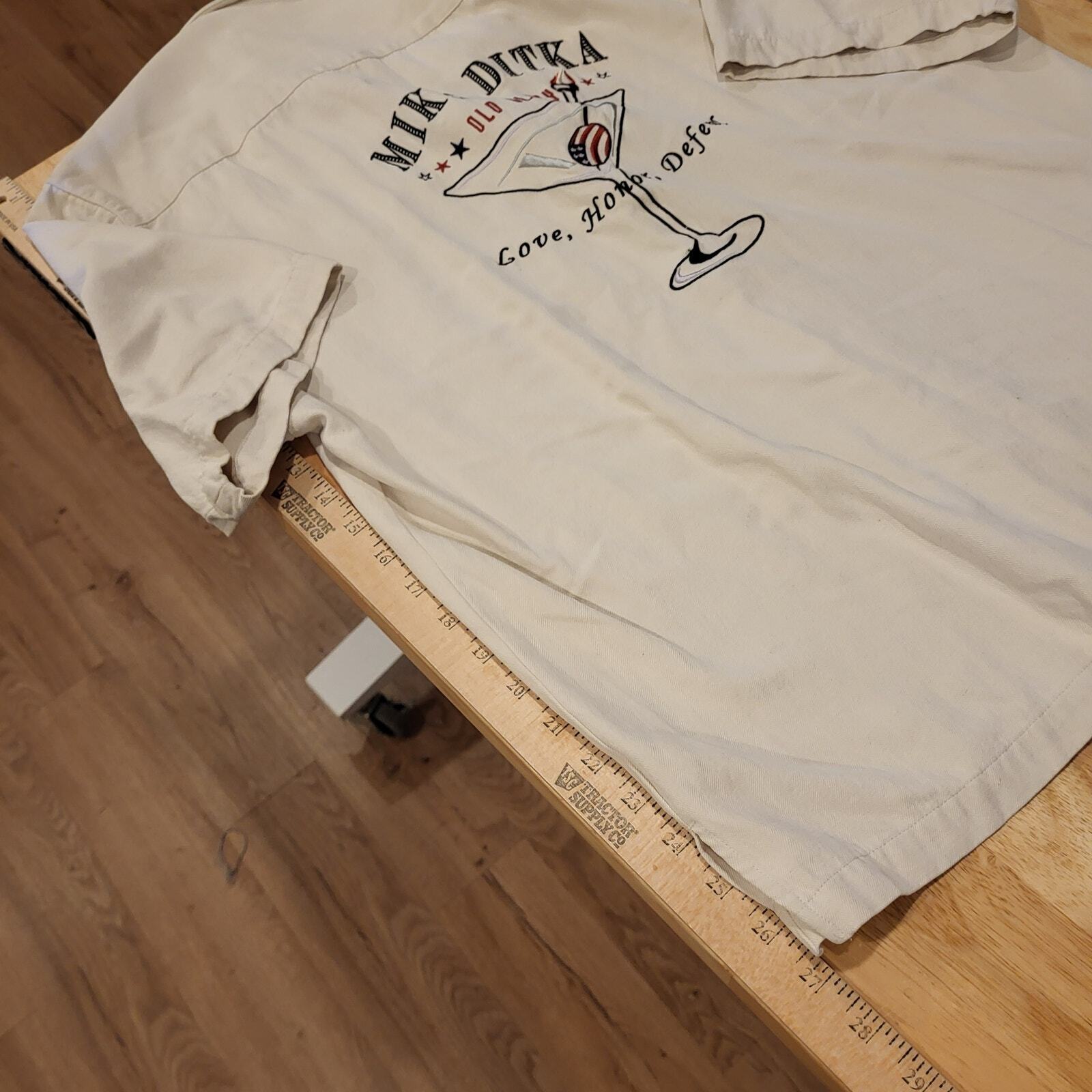 Mike Ditka 100% Silk Cream Short Sleeve Button Down Collared Shirt Small