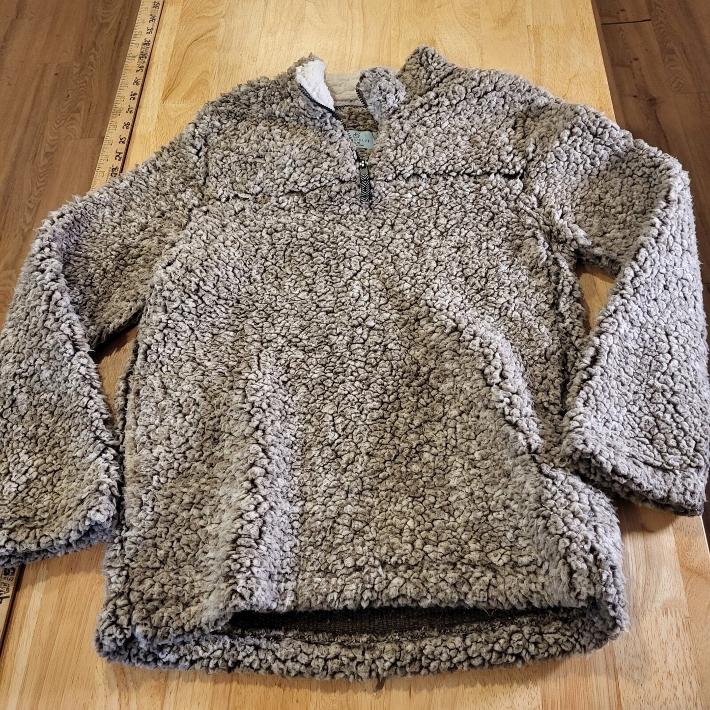 Class Club Fuzzy Soft Fleece 1/4 Zip Pullover Sweater 14/16 Kids Beige 18" p2p