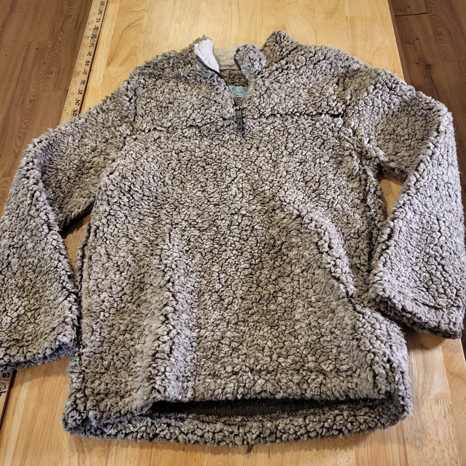 Class Club Fuzzy Soft Fleece 1/4 Zip Pullover Sweater 14/16 Kids Beige 18" p2p