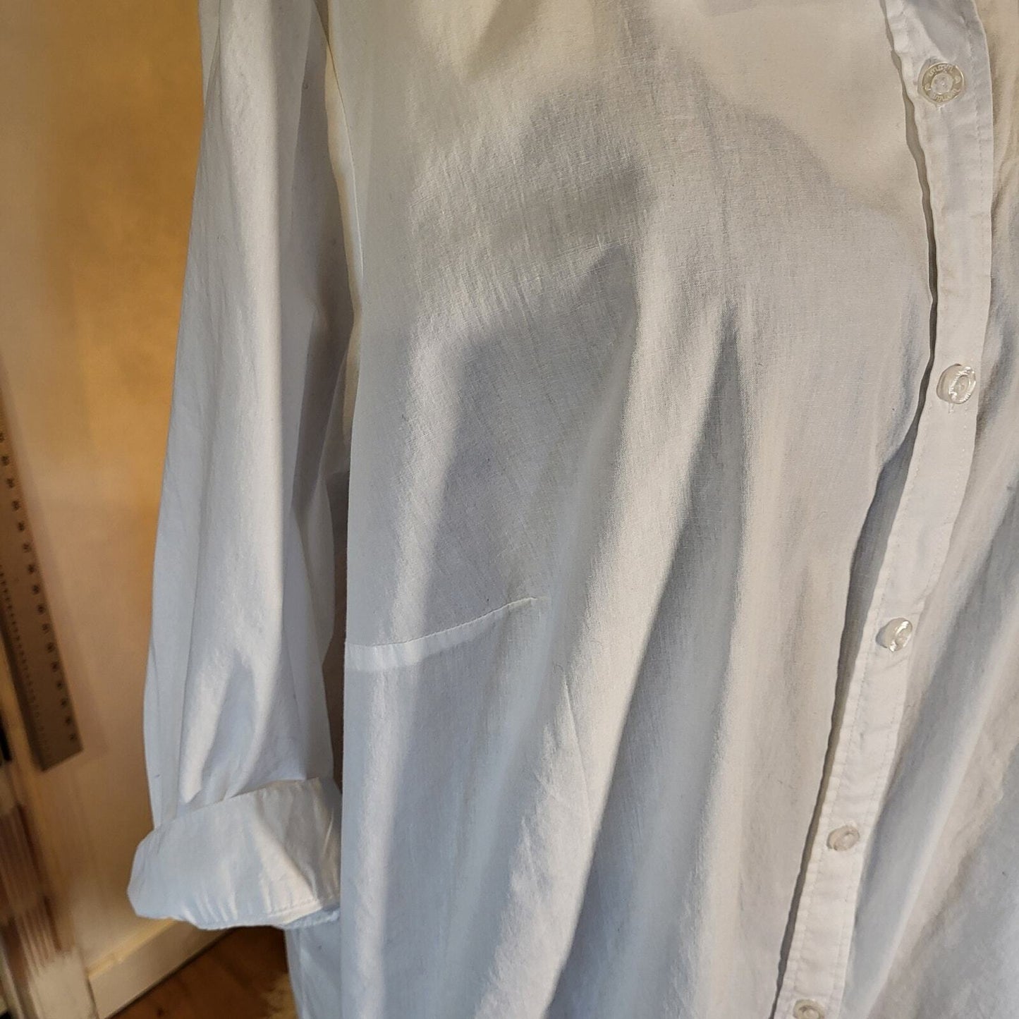 White Cotton Woman Within Flowey Collared Button Down 29" P2P