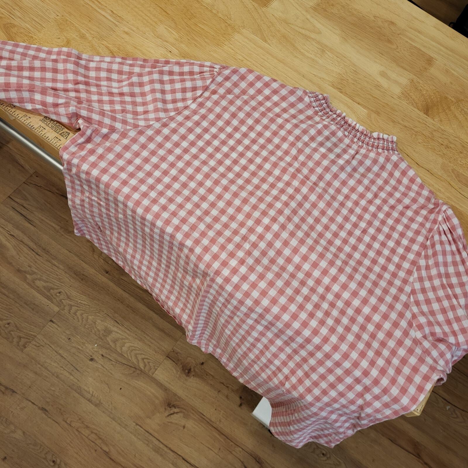 Rochelle Behrens The Shirt Gingham Pink Sheered Collar & Cuff Cotton Long Sleeve