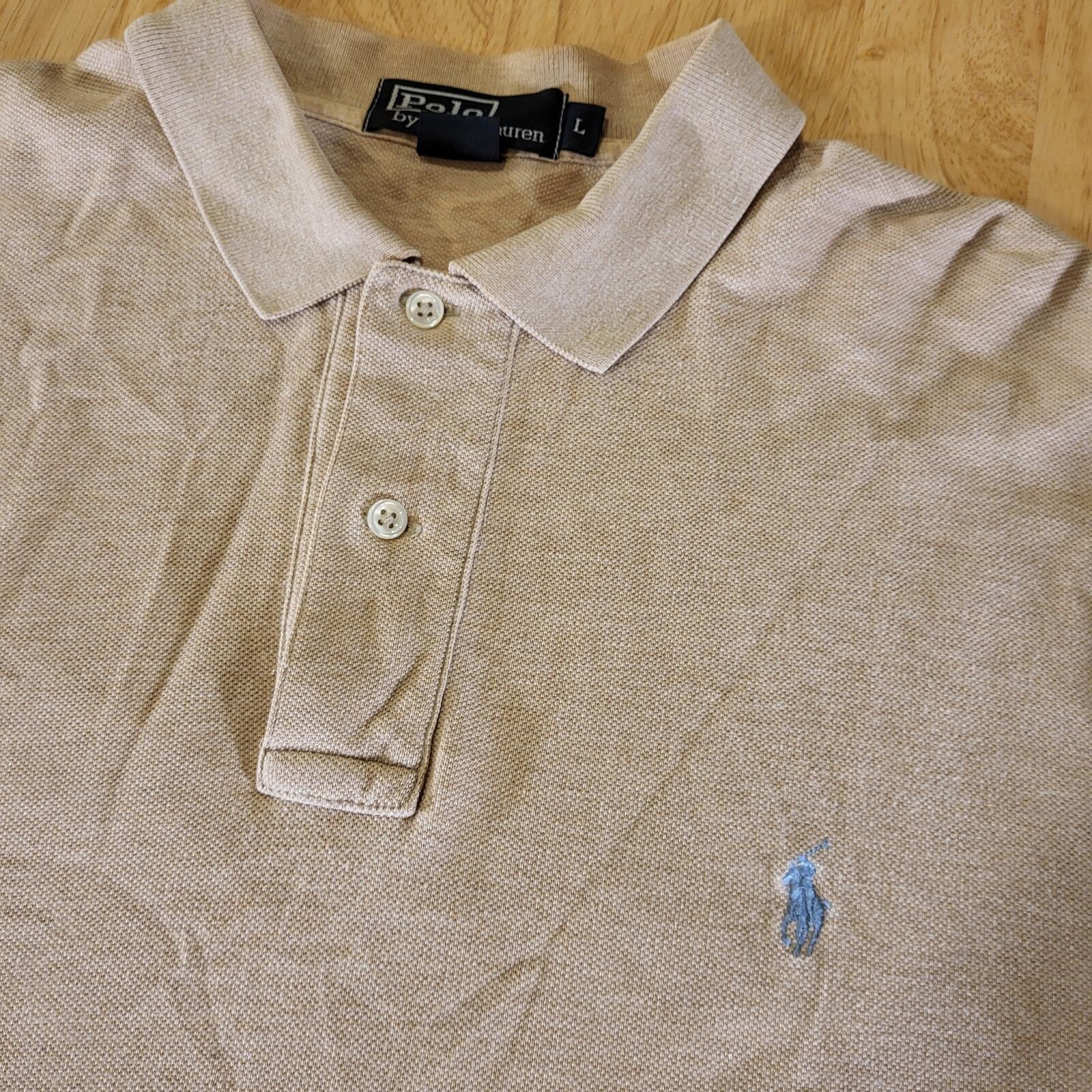 Beige Polo Ralph Lauren Long Sleeve Polo Blue Horse 100% Cotton Large