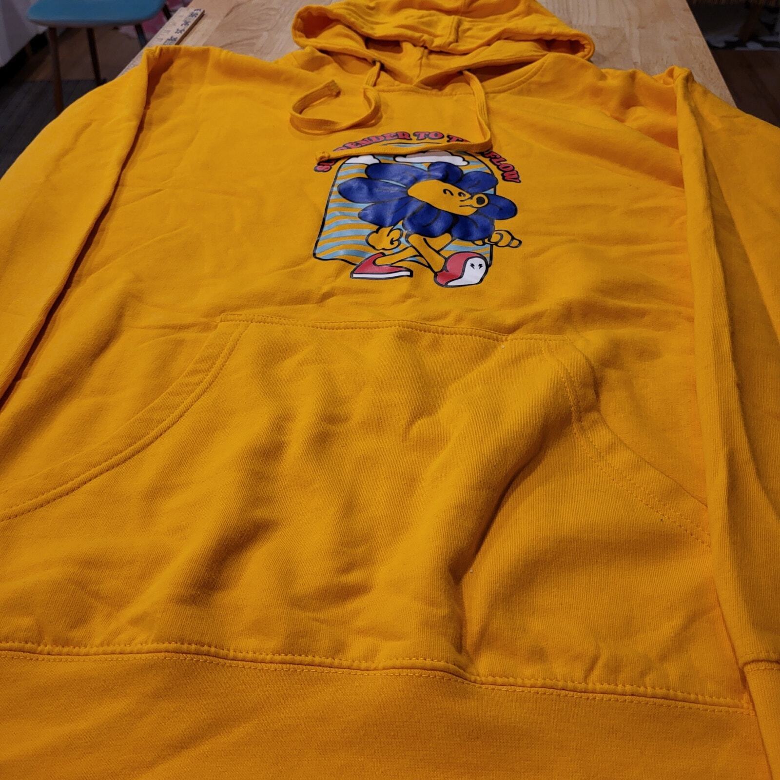 Yellow Surrender to the Flow Flower Man Hoodie Large  24" Pit2pit