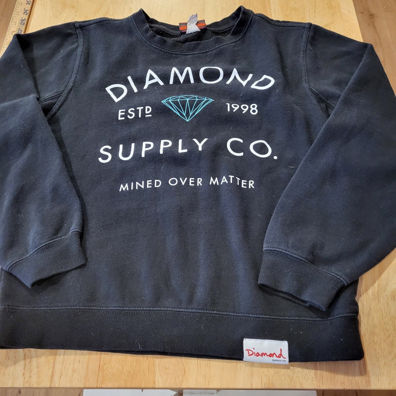 Diamond Supply Company Black Pullover Sweatshirt 19" P2P 21" Long small
