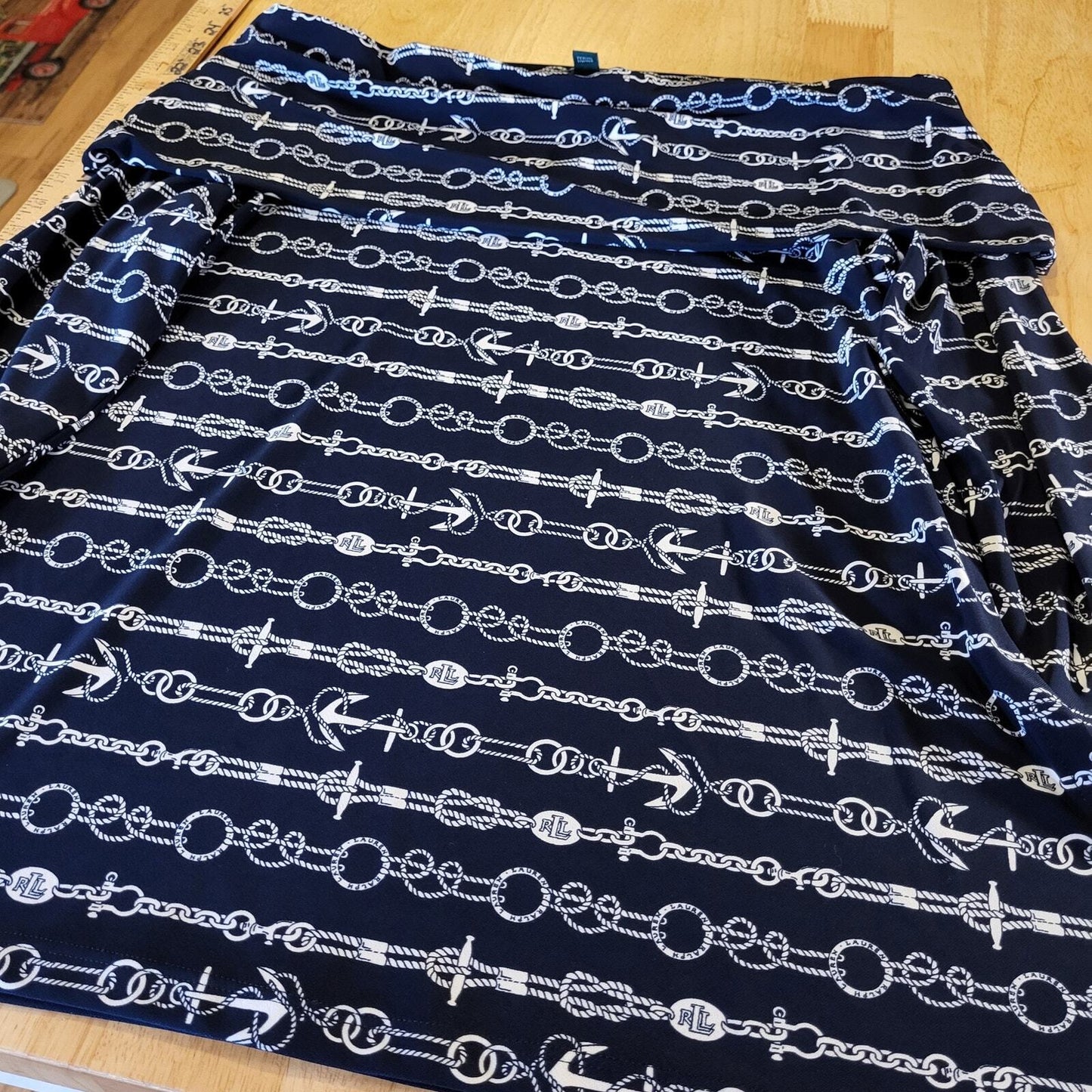 Ralph Lauren Blue Nautical Bardot Off the Shoulder Blouse Navy Large Side Slit