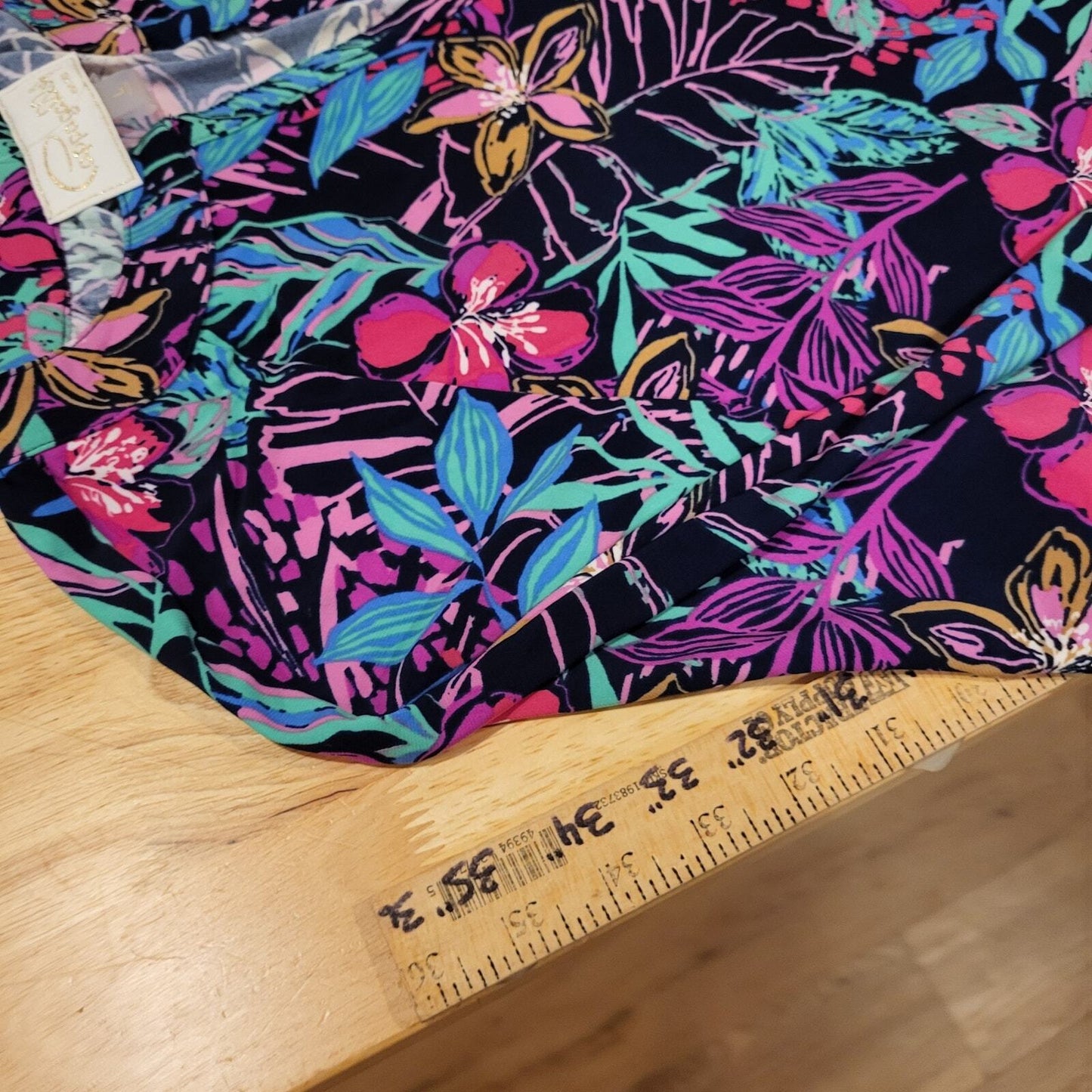 NWT Pappagallo Navy Floral Gold Button Knee Length Dress Long Sleeve Large
