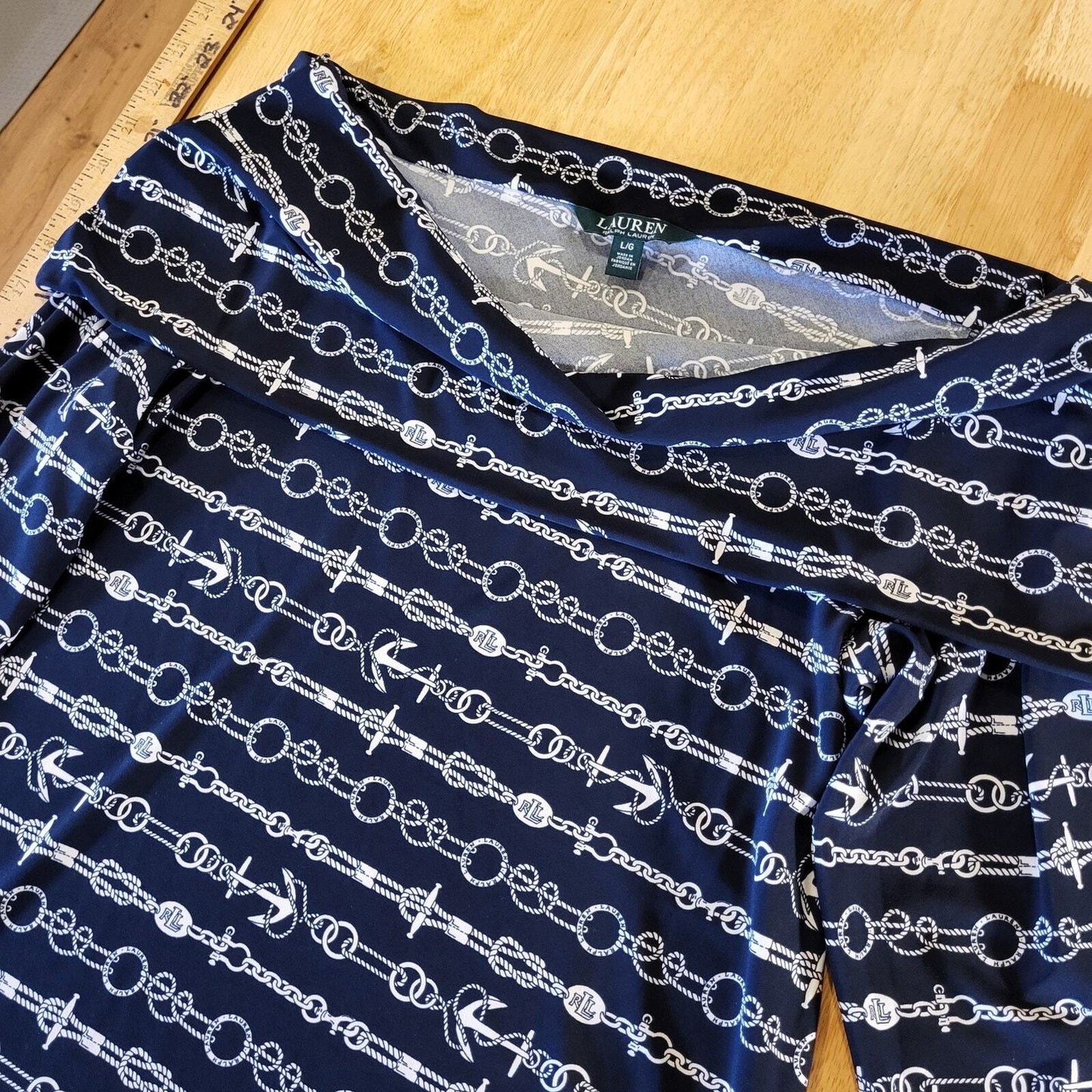 Ralph Lauren Blue Nautical Bardot Off the Shoulder Blouse Navy Large Side Slit
