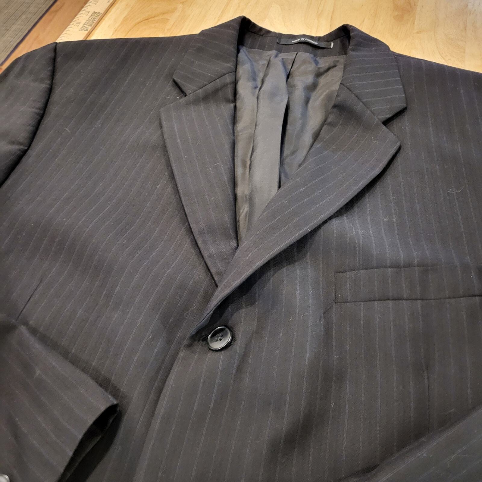 DKNY Black Pinstripe 100% Wool Suit jacket 32" Long 25" P2P