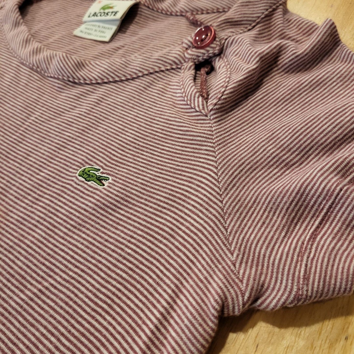 Lacoste Burgundy Short Sleeve Jersey Striped T-shirt 38