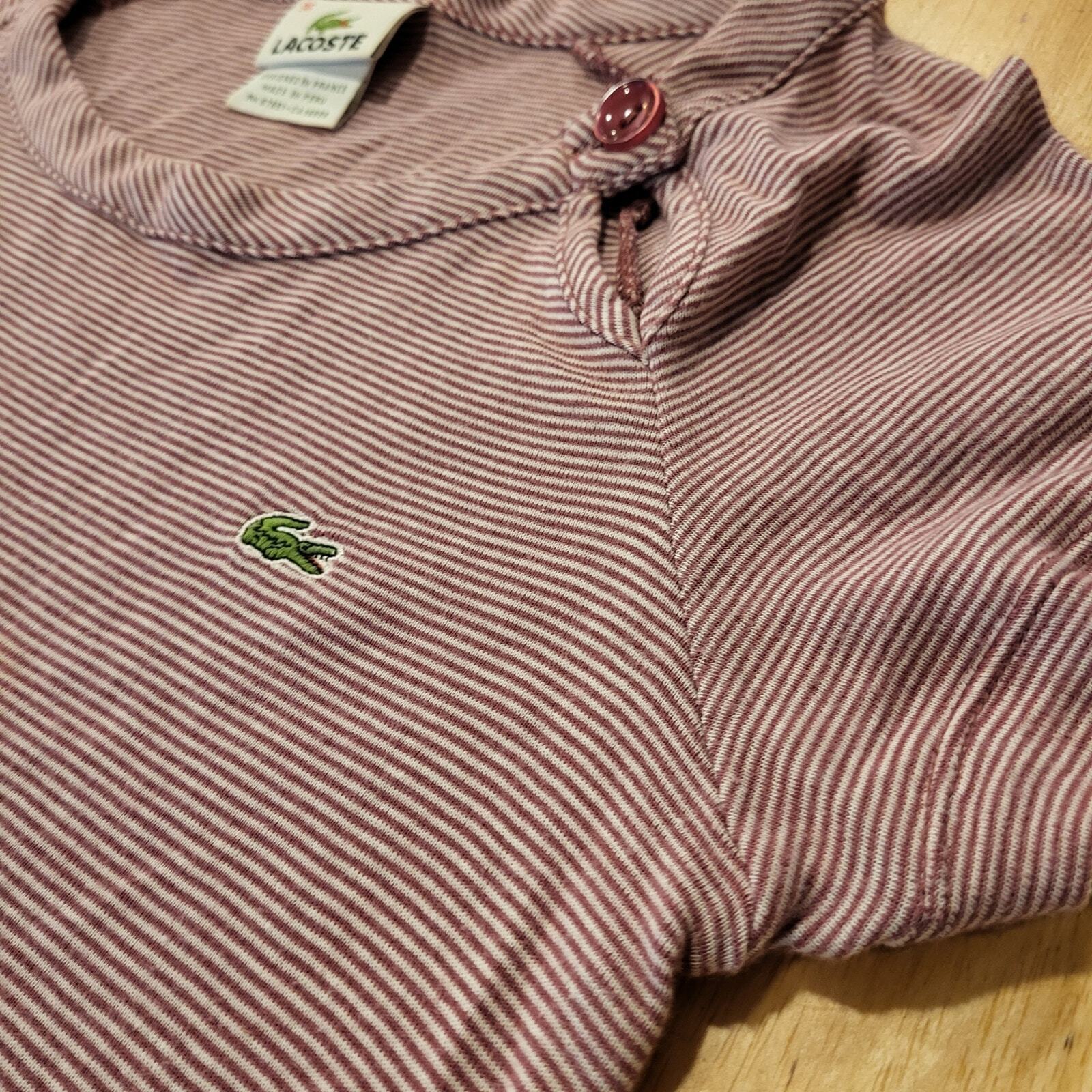 Lacoste Burgundy Short Sleeve Jersey Striped T-shirt 38