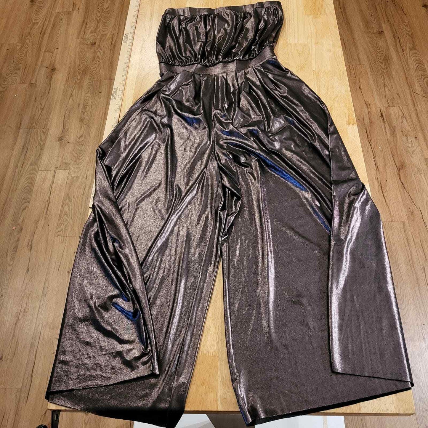Urban Outfitters Bronze Lame Tube Top Wide Leg Disco Jumpsuit Romper 