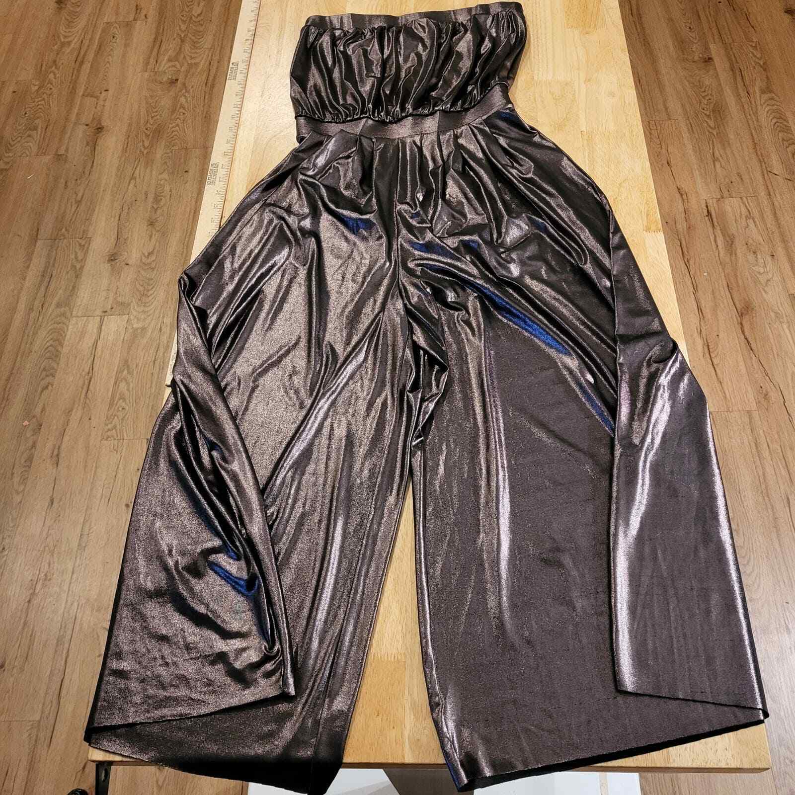 Urban Outfitters Bronze Lame Tube Top Wide Leg Disco Jumpsuit Romper 