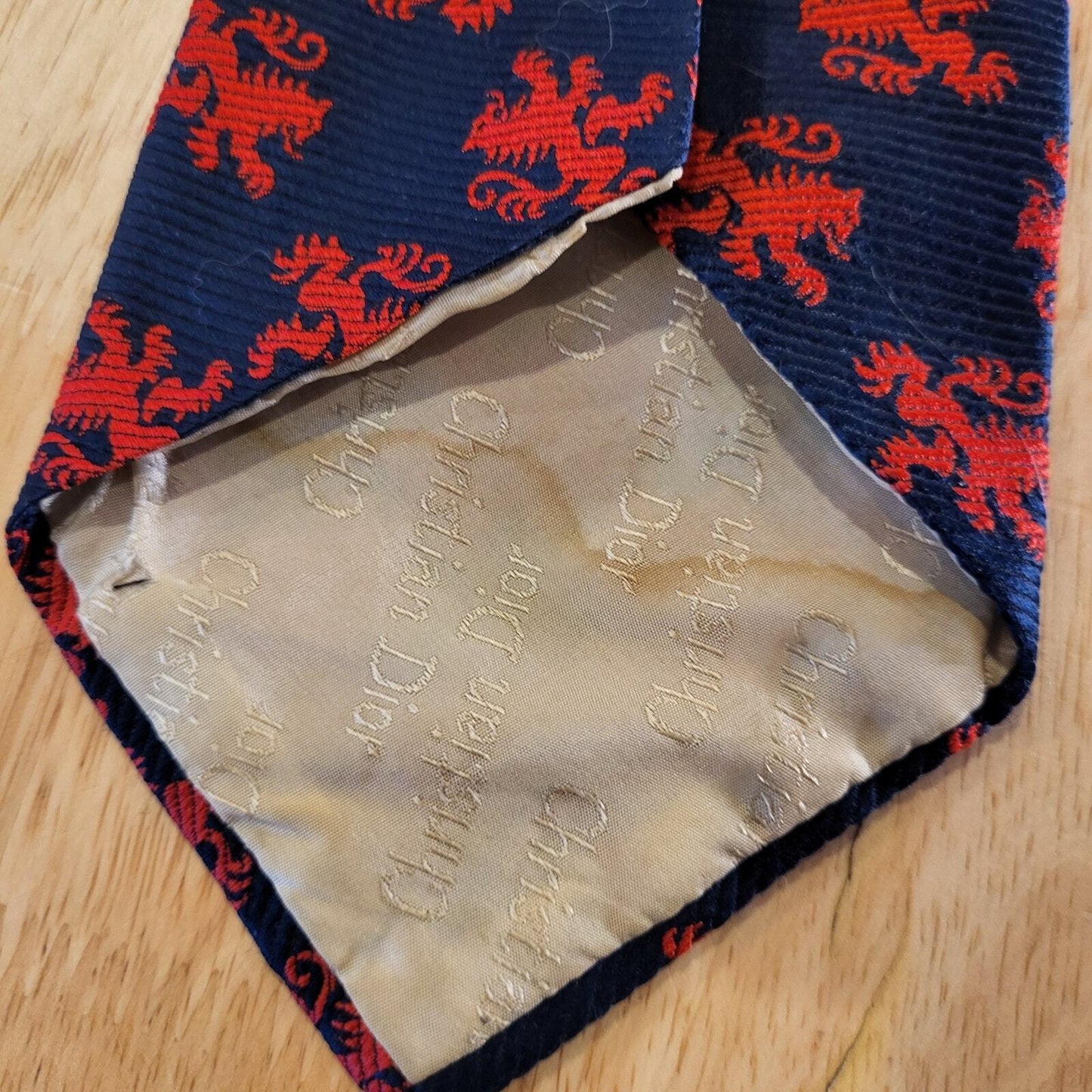 Vintage blue Christian Dior tie Red Dragon print