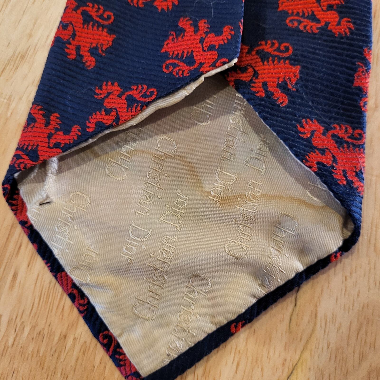 Vintage blue Christian Dior tie Red Dragon print