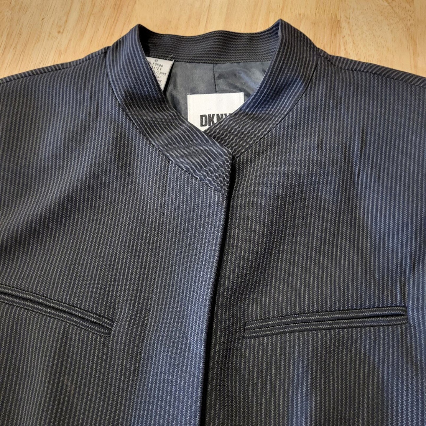 DKNY Donna Karen Wool Mandarin Collar Invisible Button Pinstripe Coat 8