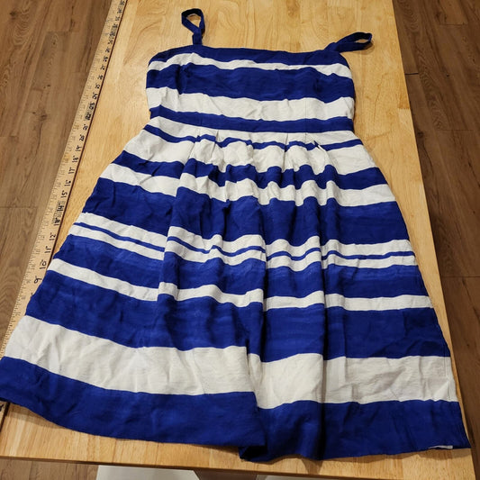 Ann Taylor Loft Blue & White Size Six Strappy Knee Dress 16" P2P 14" Waist