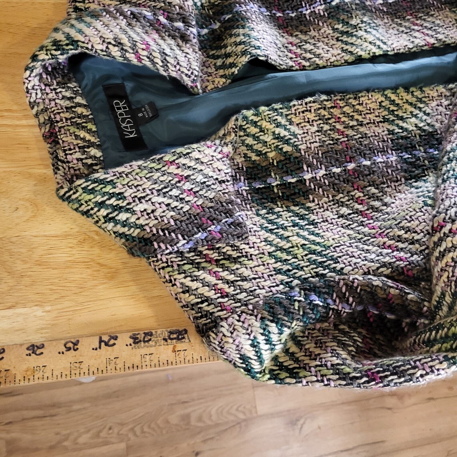 Kasper Pink & Green Tweed Coat 23" Long 19" P2P Pockets Super Cute