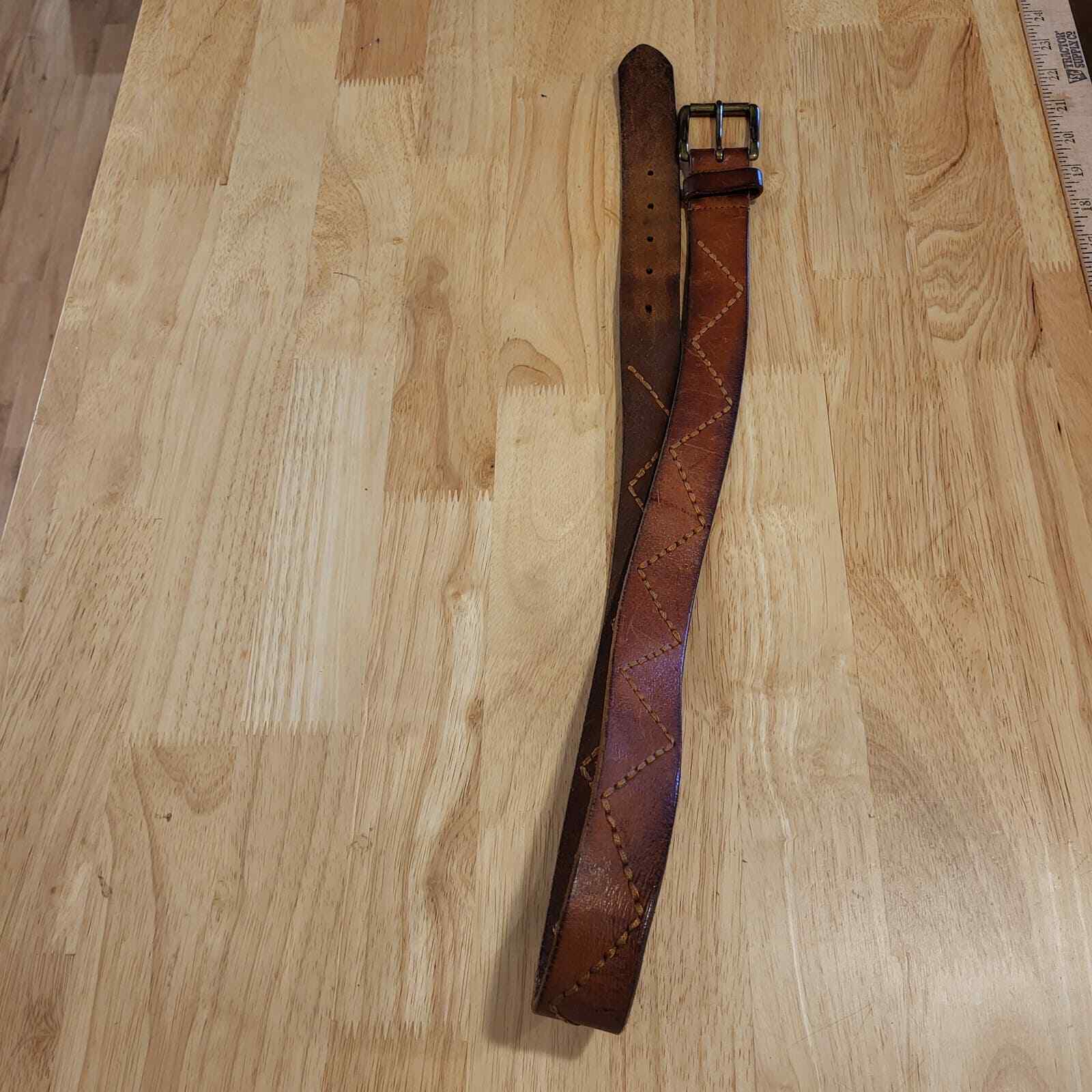 Brown Leather Stitch Detail J. McLaughlin Belt  46" Long 1.25" Wide