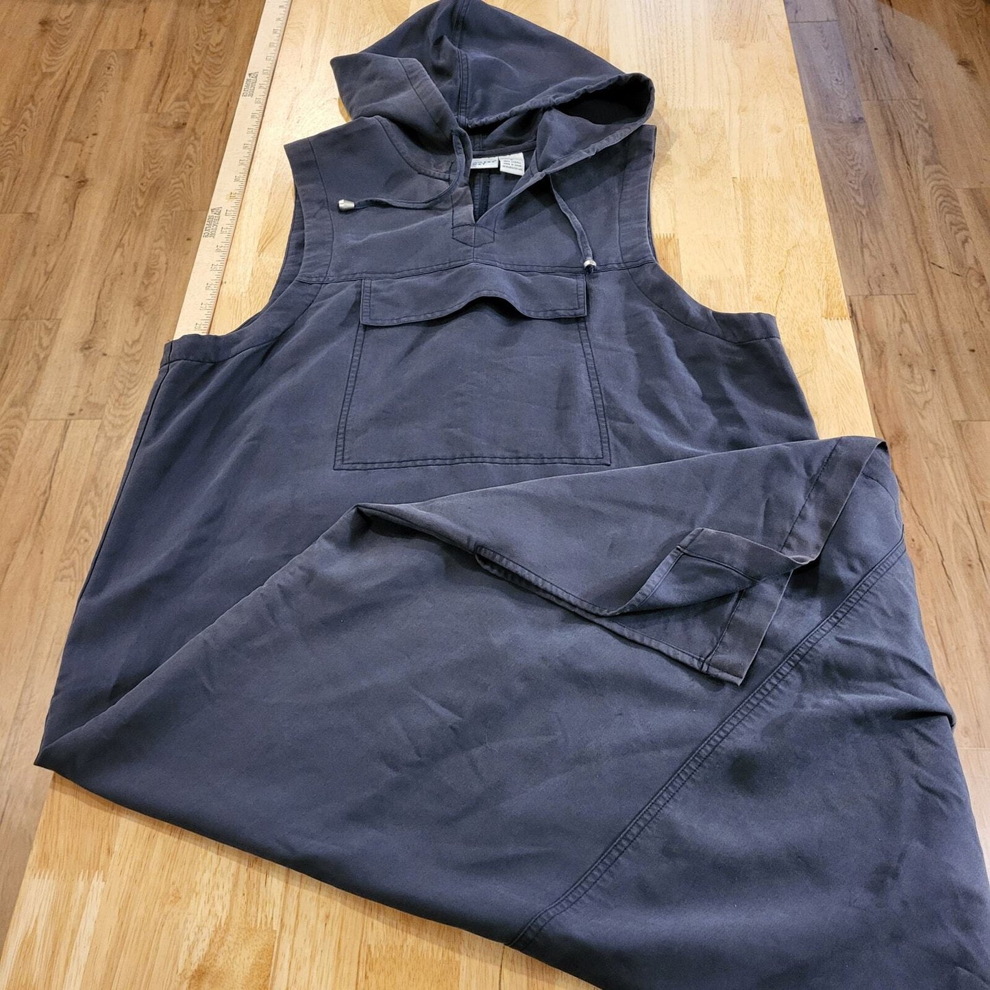 Navy blue lightweight summer sleeveless hooded maxi dress Lyocell large