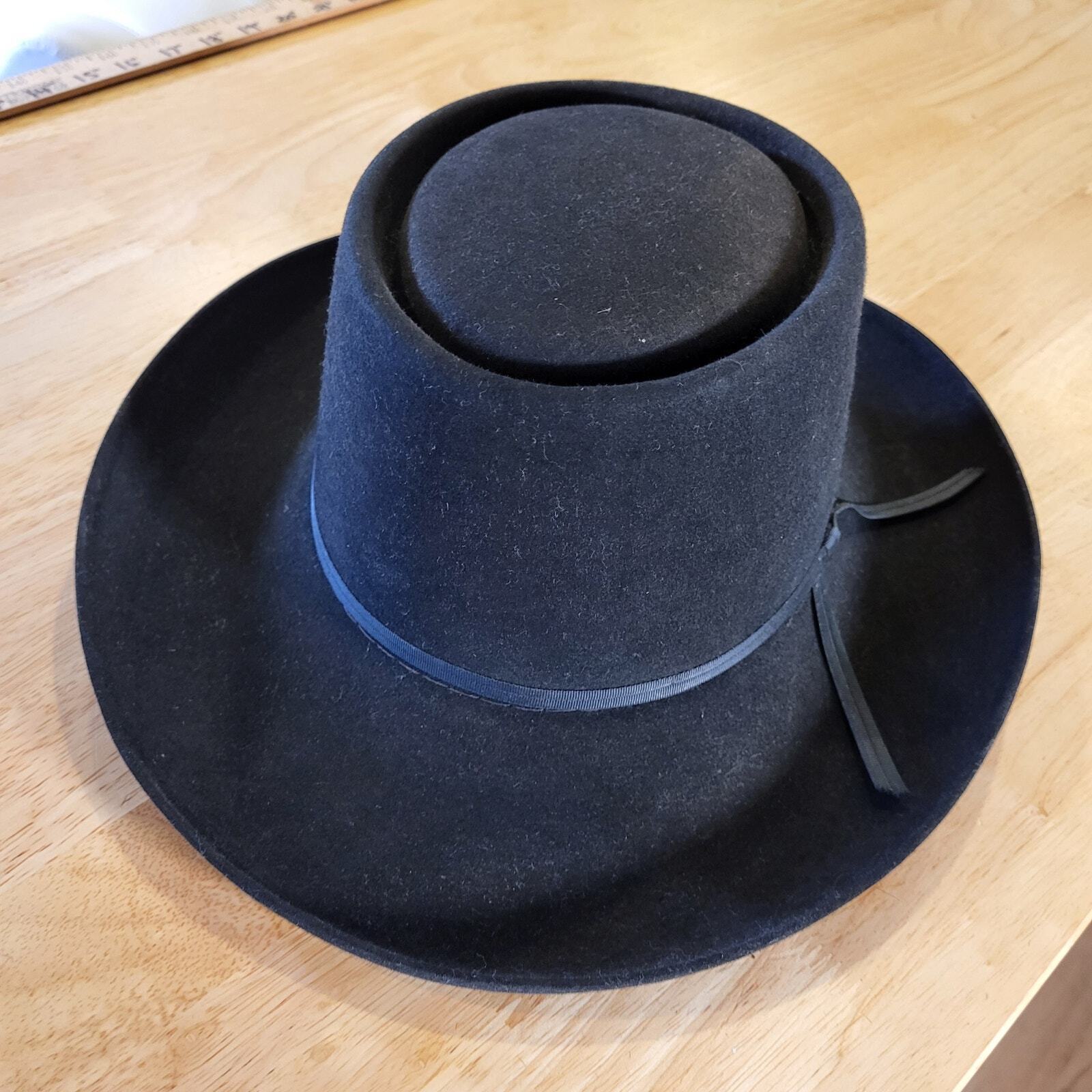 Resistol Gambler 6 7/8 Black Wester Hat Felt Wide Brim With Box Very Clean 