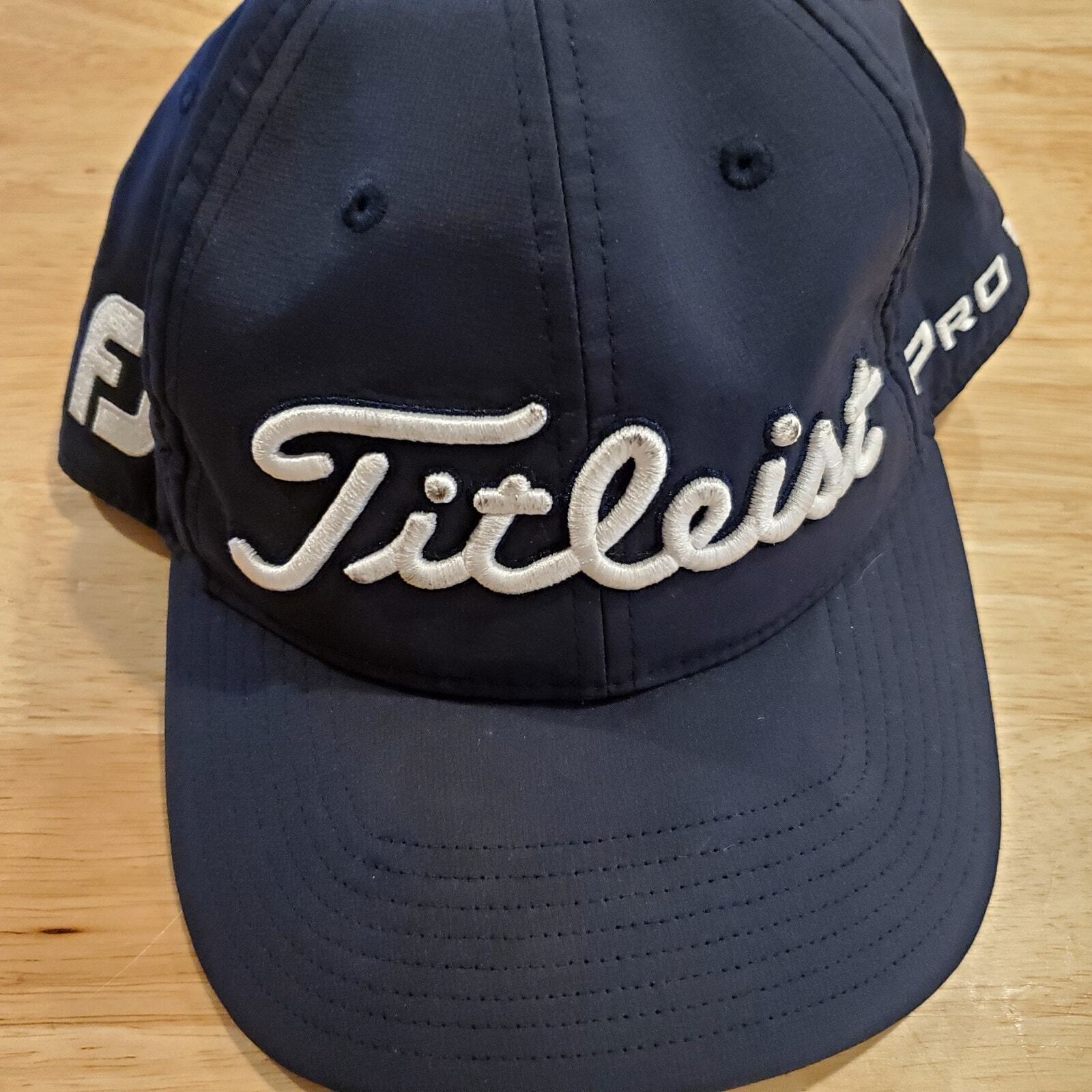 Navy Blue White Embroidered Footjoy Titleist Hat Pro  V1 Adjustable Cotton Hat
