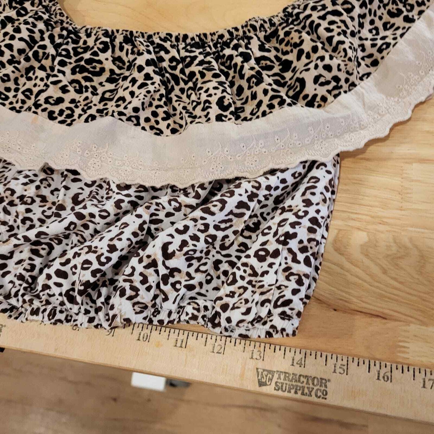 Cropped Bardot Ruffled Leopard Print Cotton Cropped Top